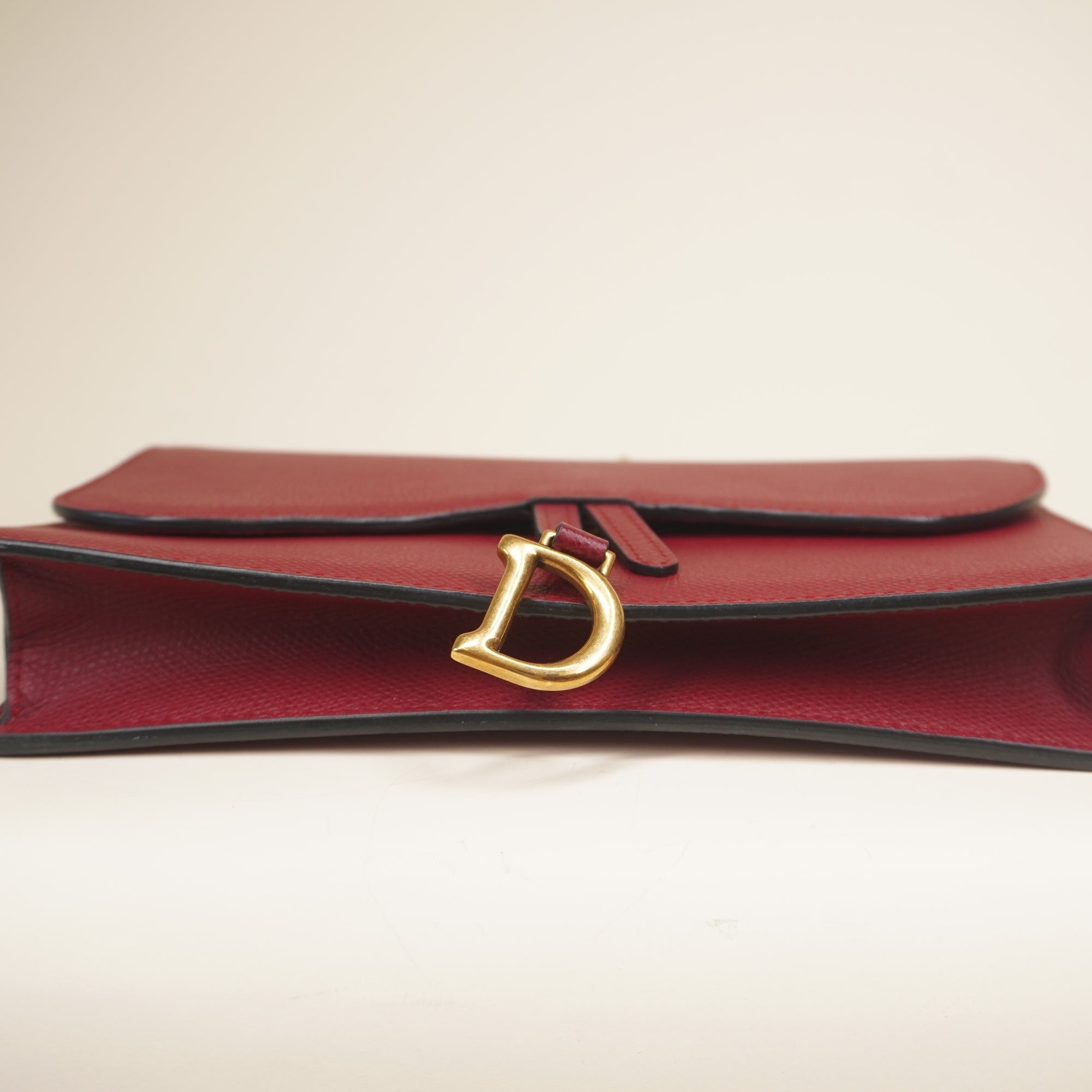 PRE-OWNED Red Saddle Long Wallet With Chain Crossbody Bag