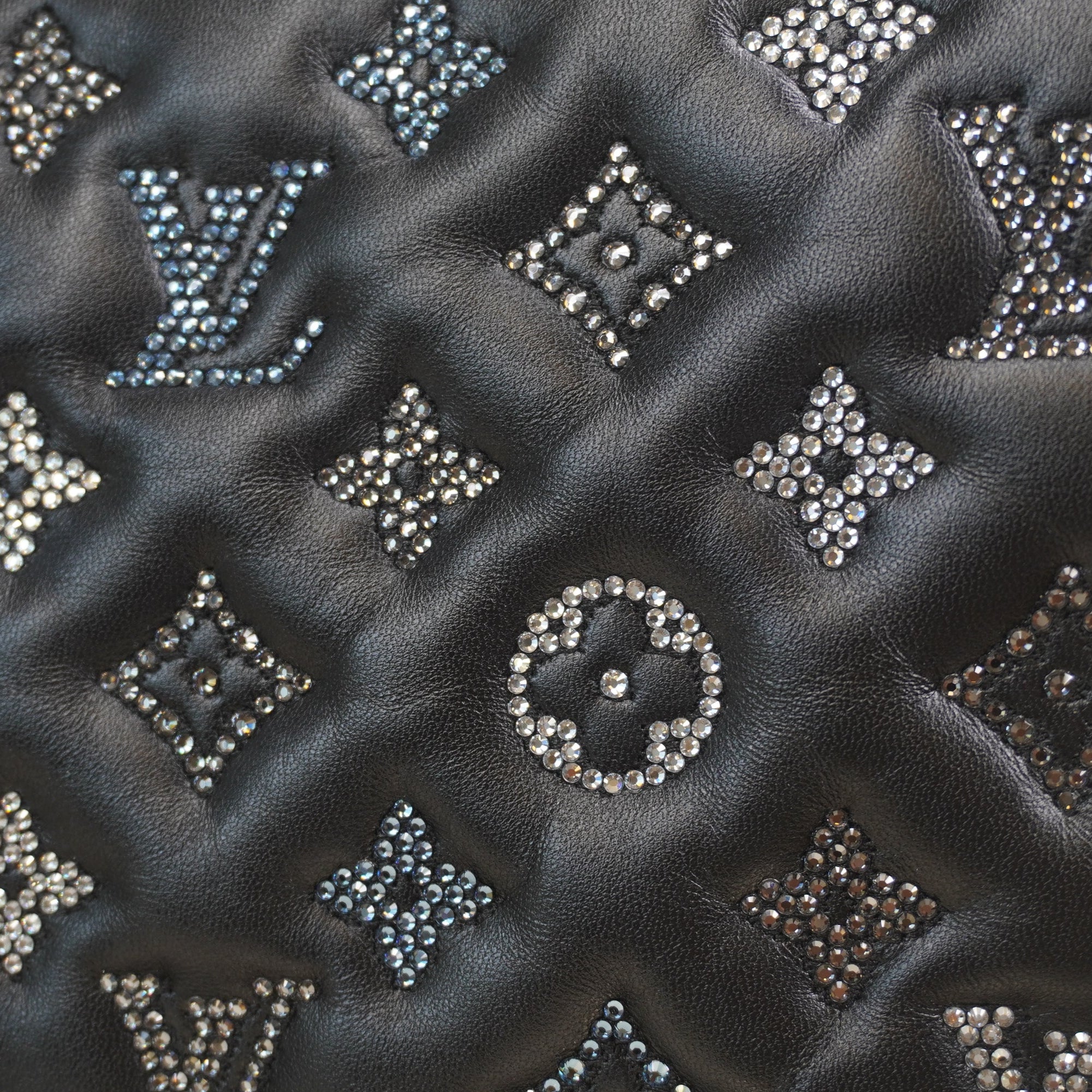 PRE-OWNED LV Black Crystals Lambskin Embossed Monogram Coussin BB