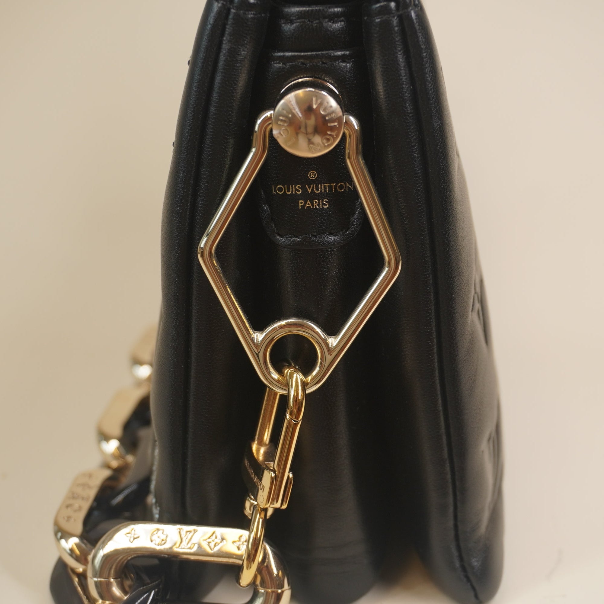 PRE-OWNED LV Black Crystals Lambskin Embossed Monogram Coussin BB