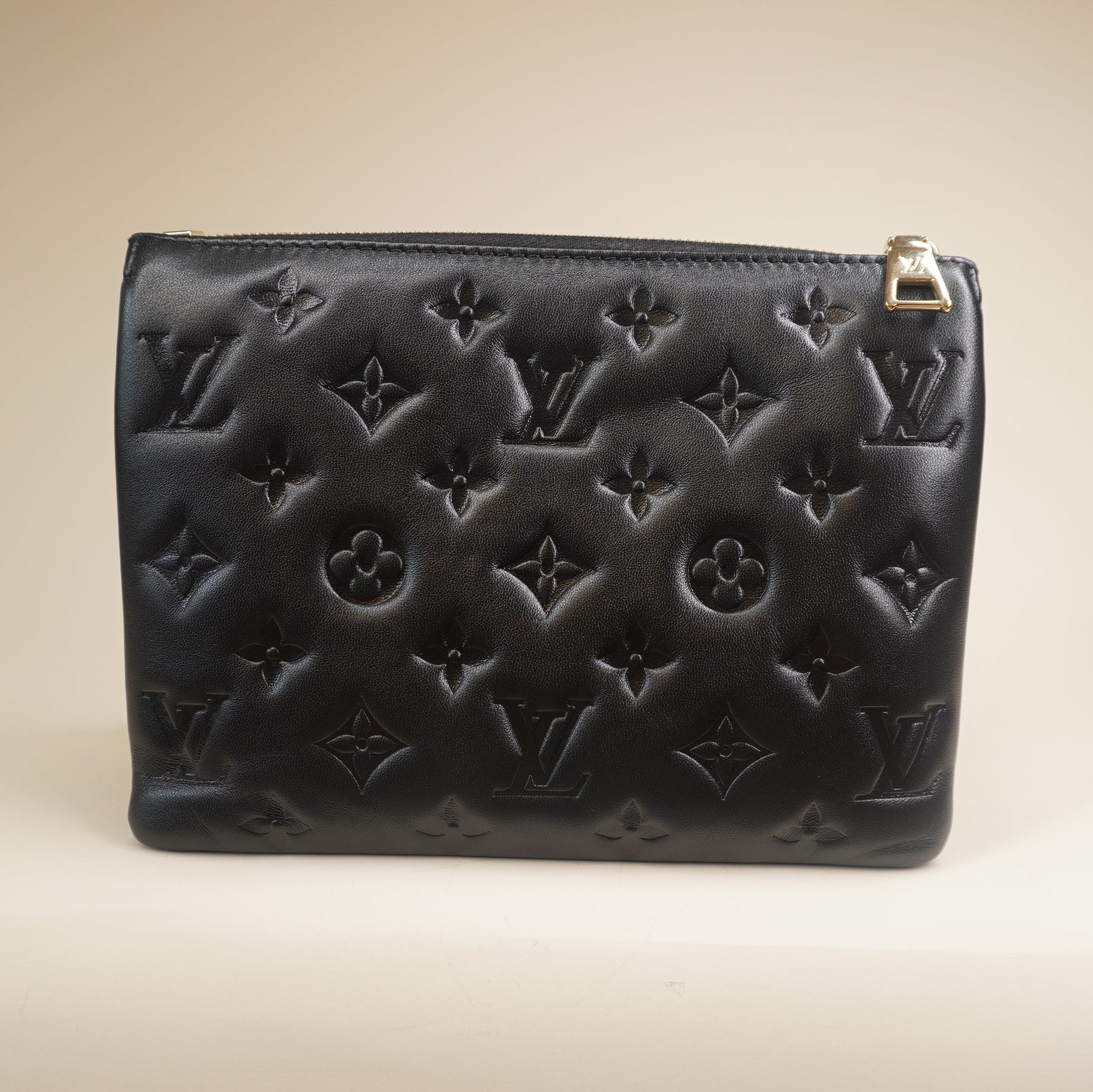 PRE-OWNED LV Black Crystals Lambskin Embossed Monogram Coussin BB