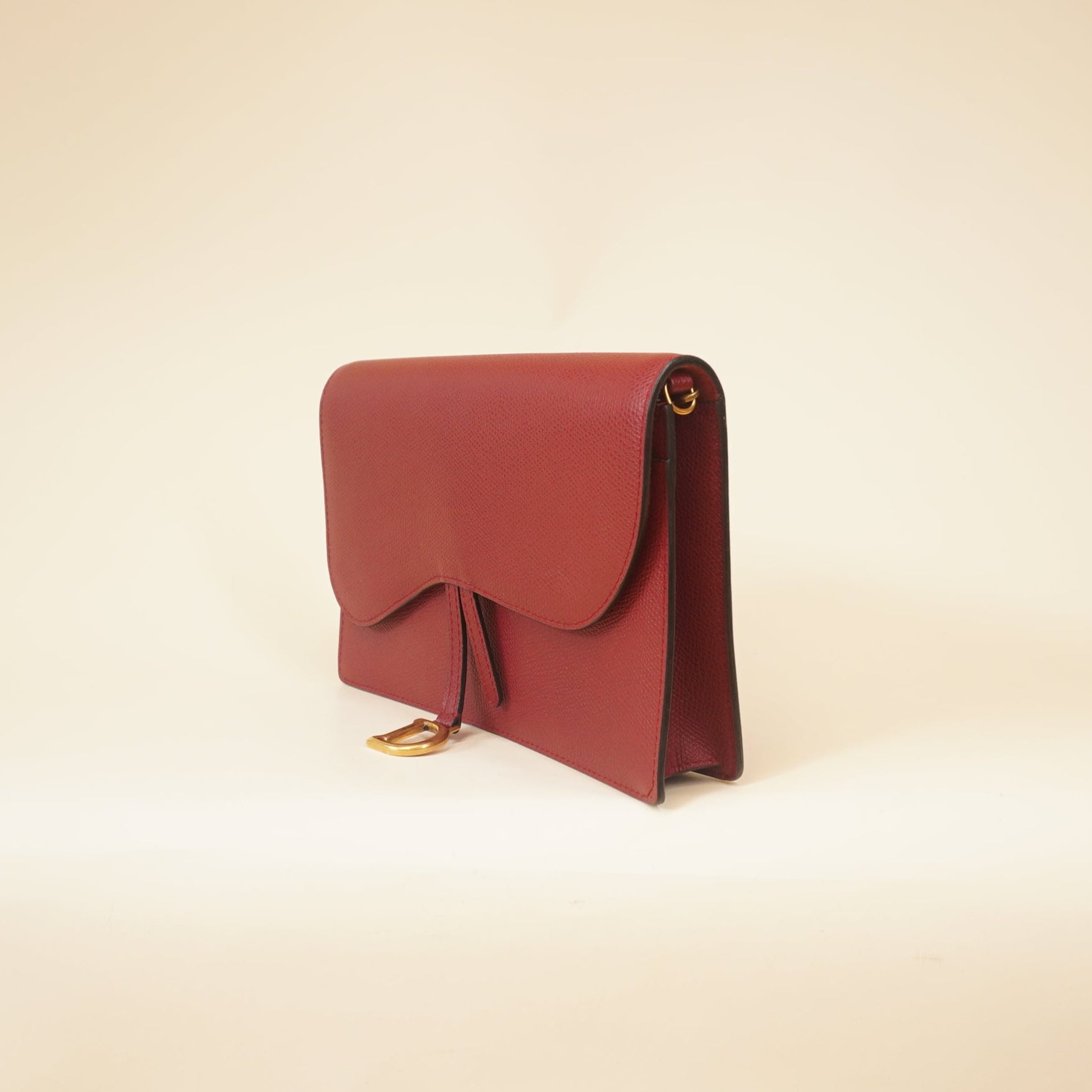 PRE-OWNED Red Saddle Long Wallet With Chain Crossbody Bag