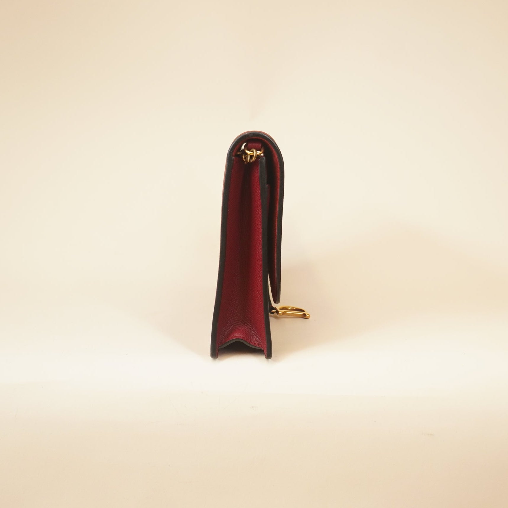 PRE-OWNED Red Saddle Long Wallet With Chain Crossbody Bag