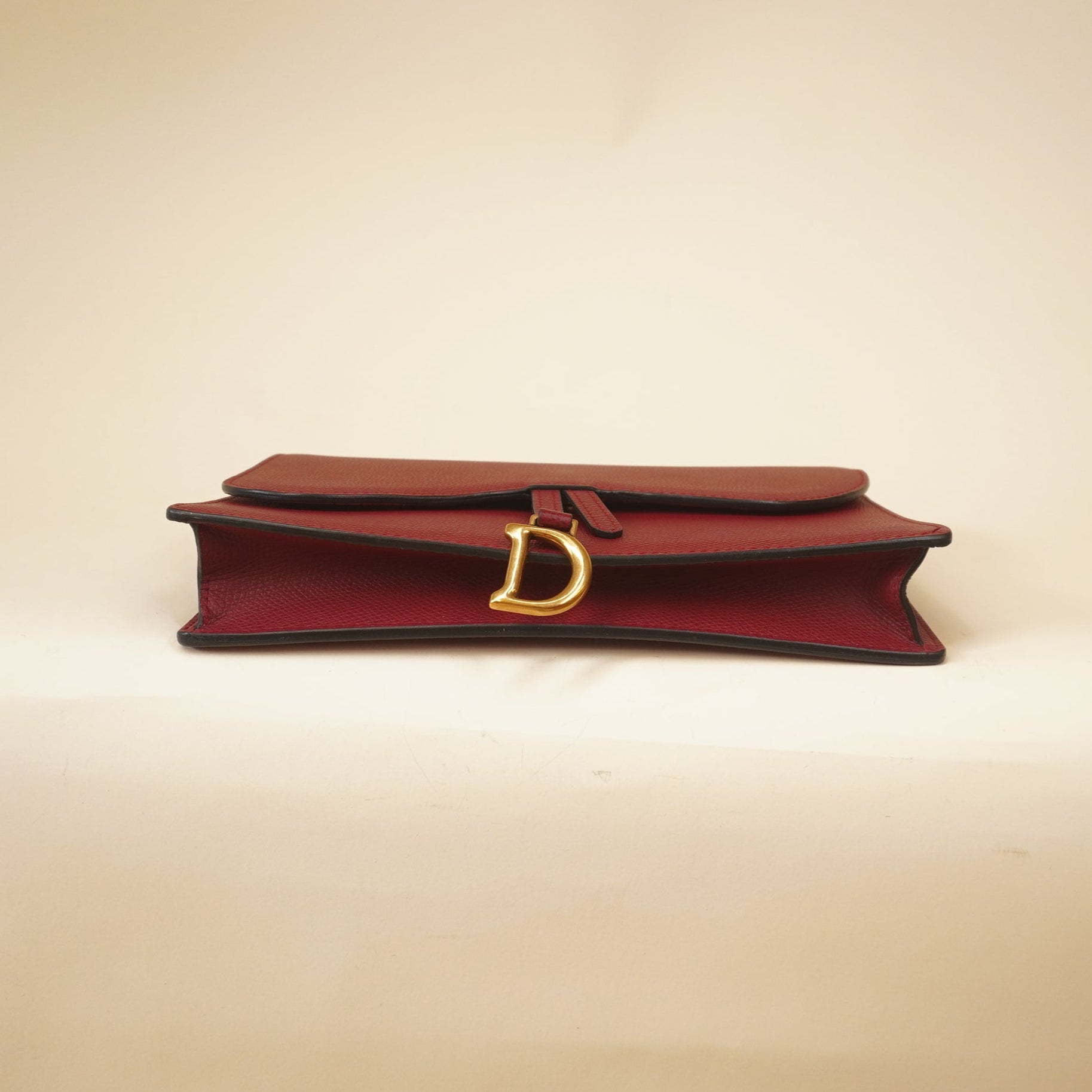 PRE-OWNED Red Saddle Long Wallet With Chain Crossbody Bag