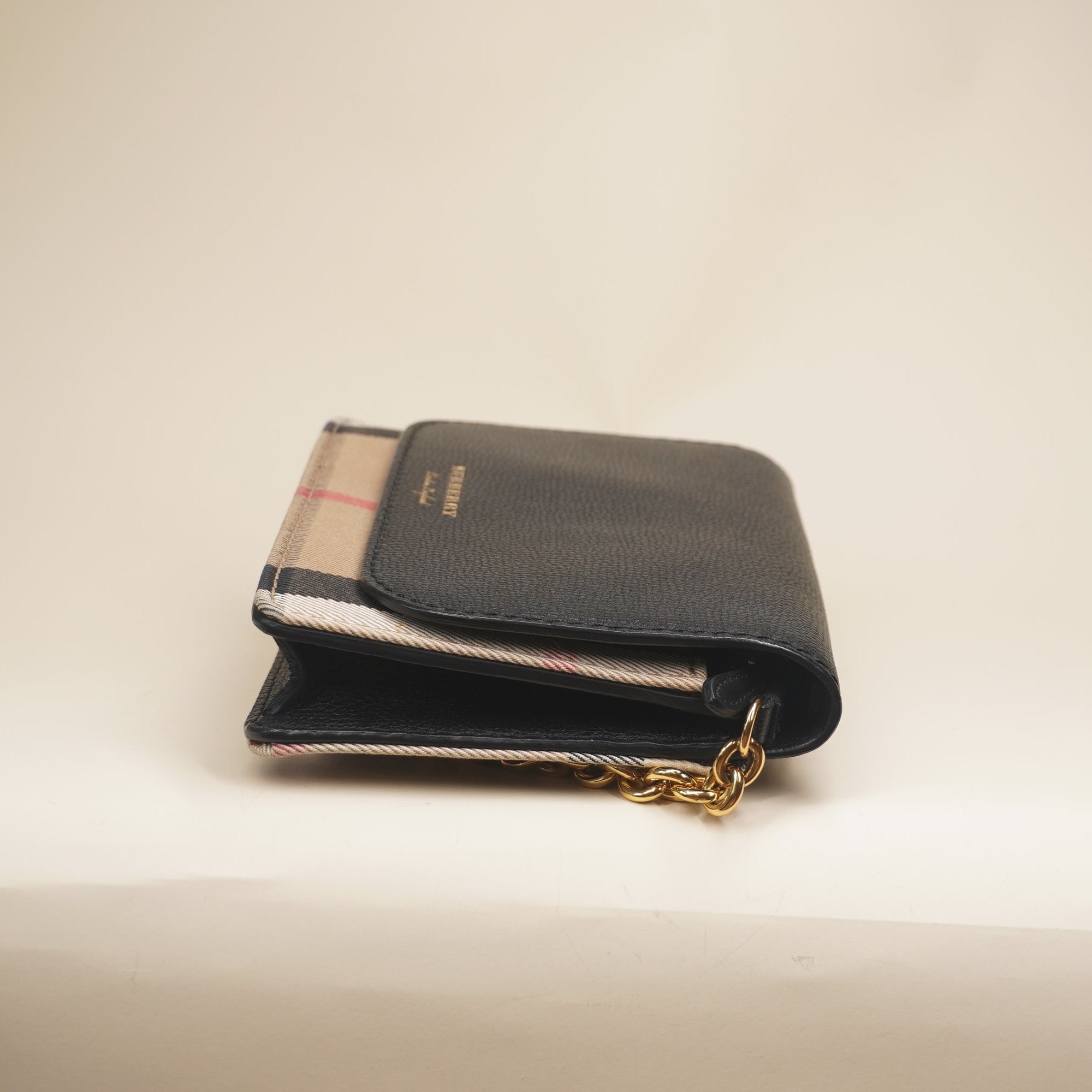 PRE-OWNED Derby Calfskin House Check Wallet On Chain Black