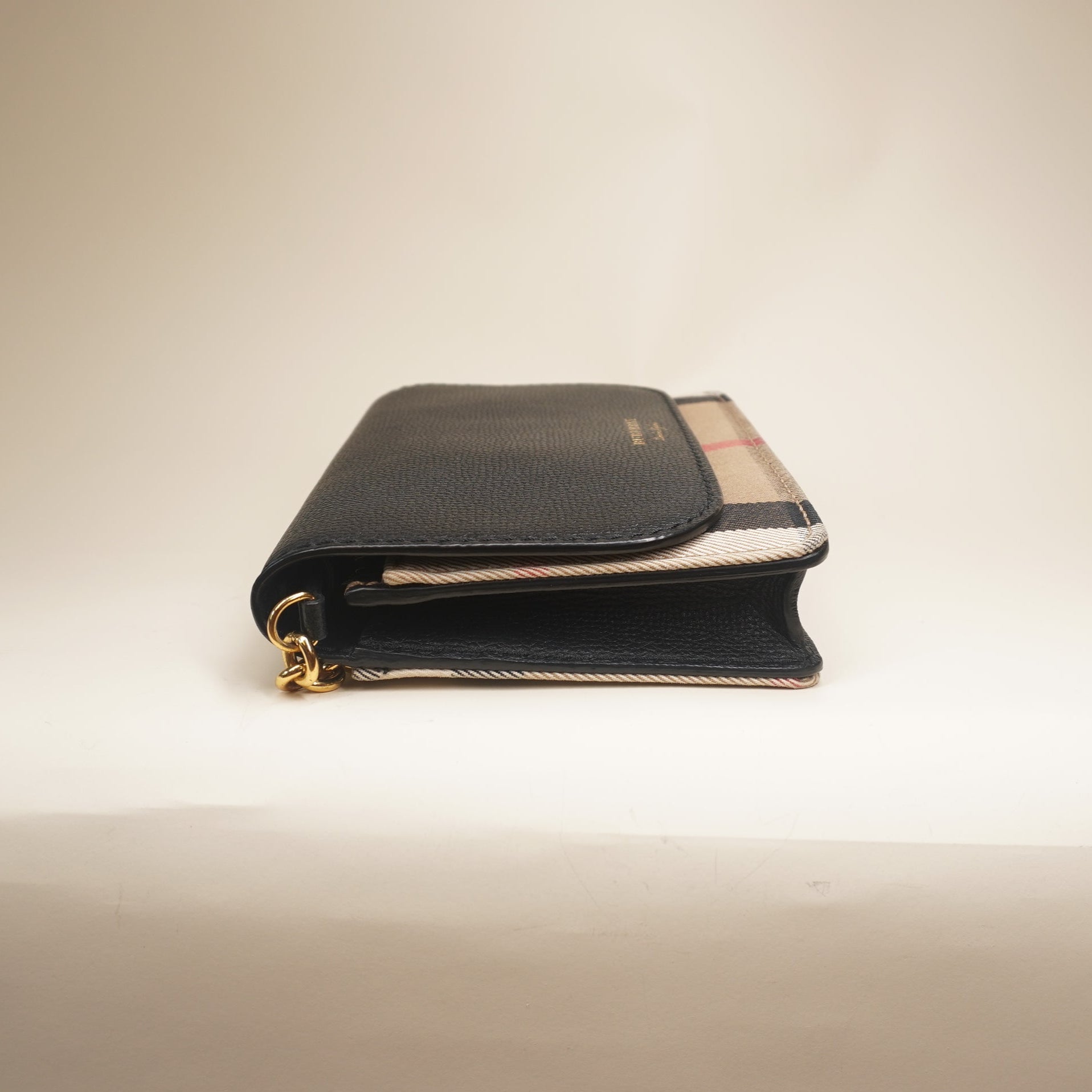 PRE-OWNED Derby Calfskin House Check Wallet On Chain Black