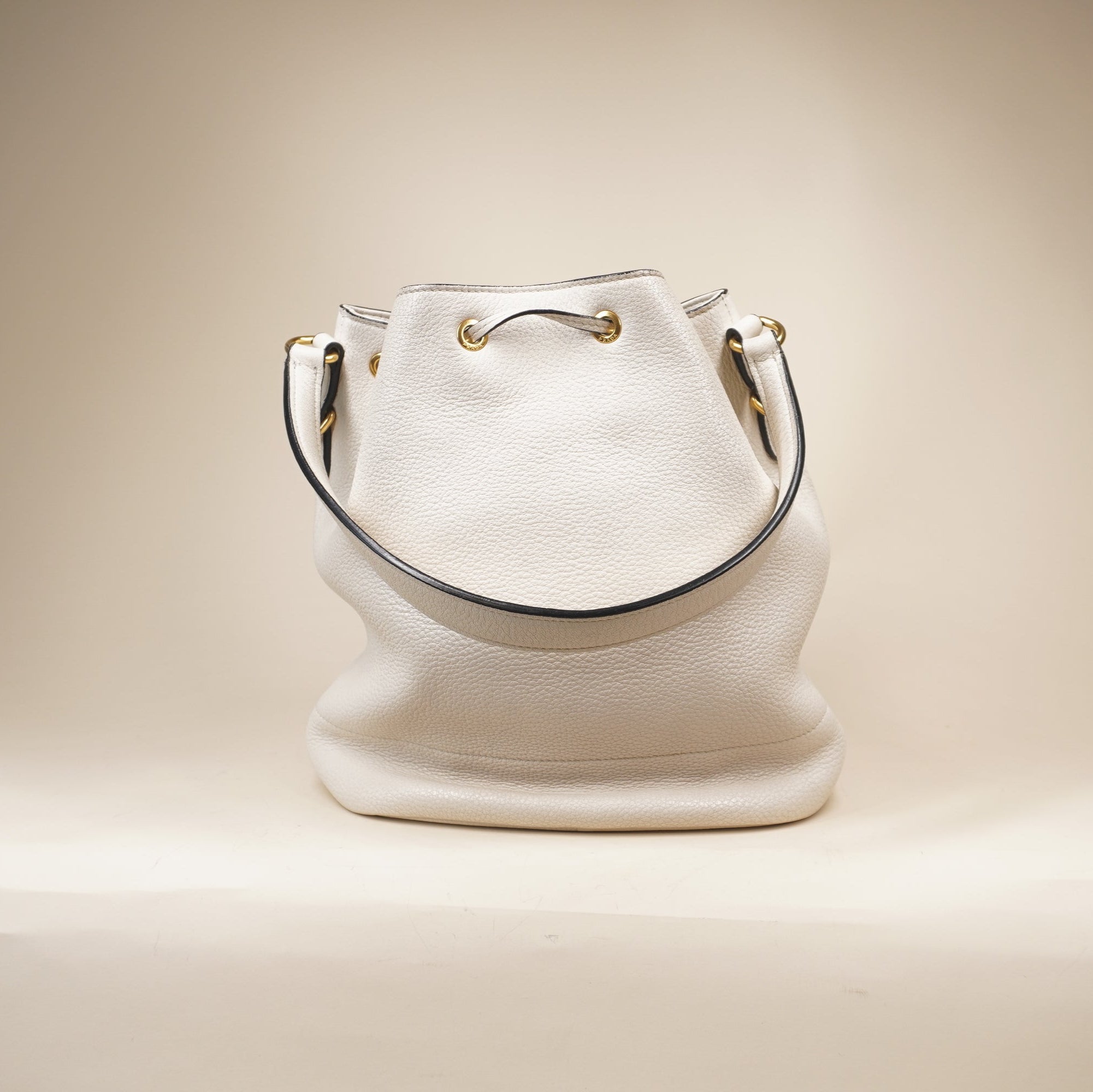 PRE-OWNED White Cream Vitello Bucket Bag