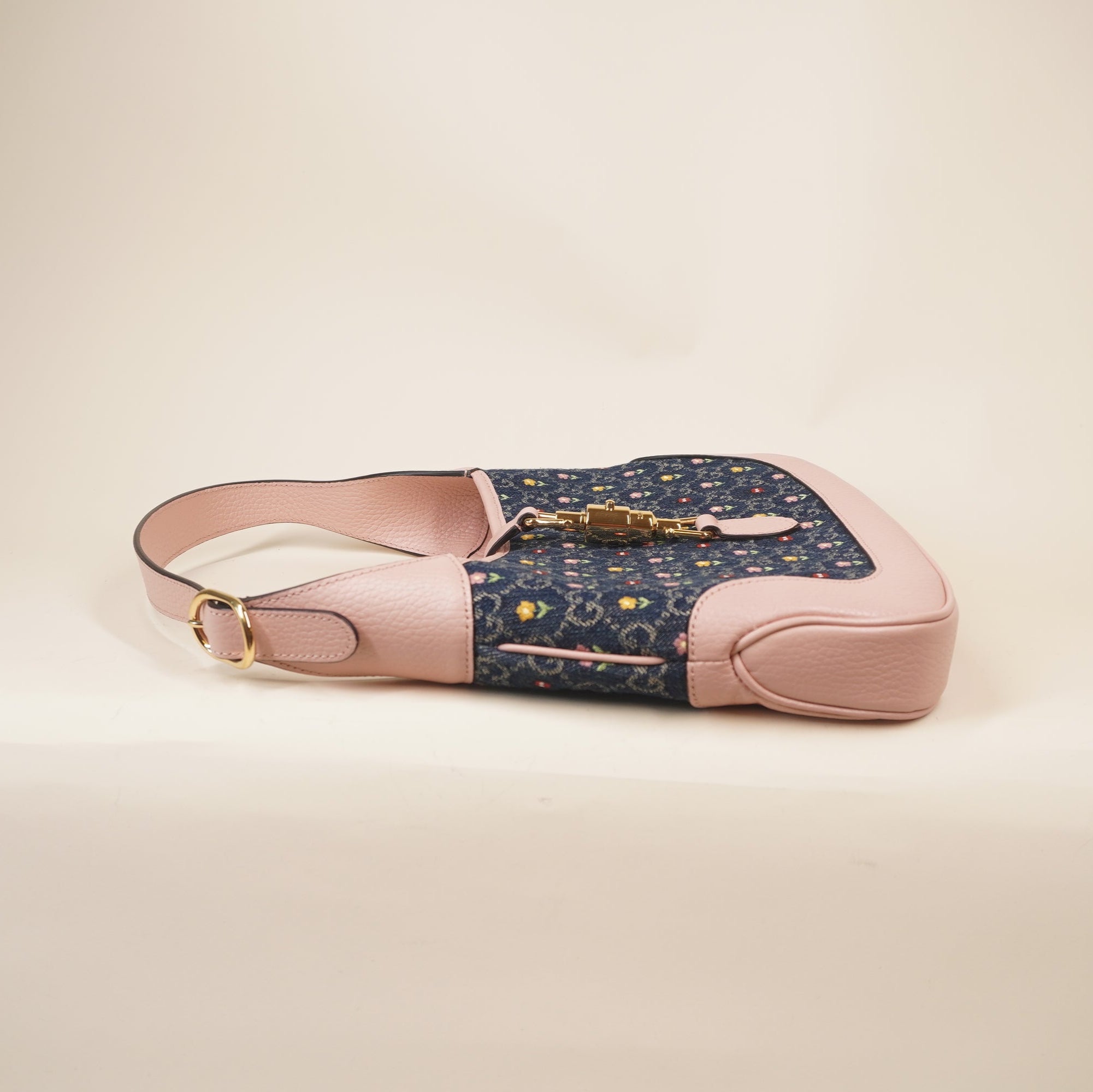 PRE-OWNED Denim GG Monogram Calfskin Love Parade Small Jackie 1961 Hobo