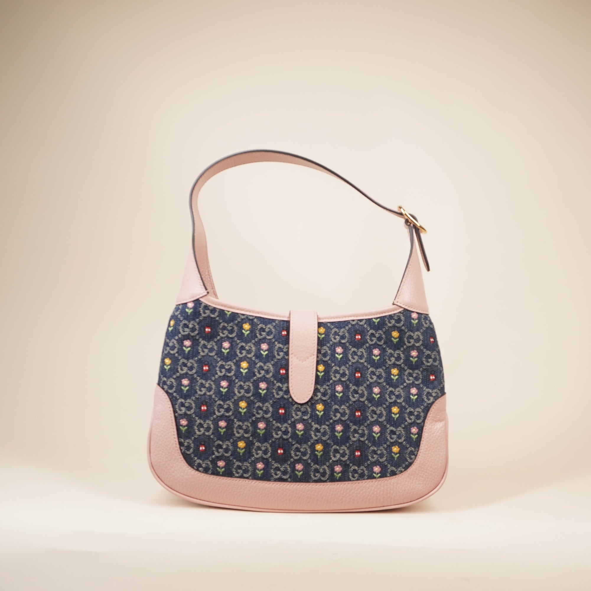 PRE-OWNED Denim GG Monogram Calfskin Love Parade Small Jackie 1961 Hobo