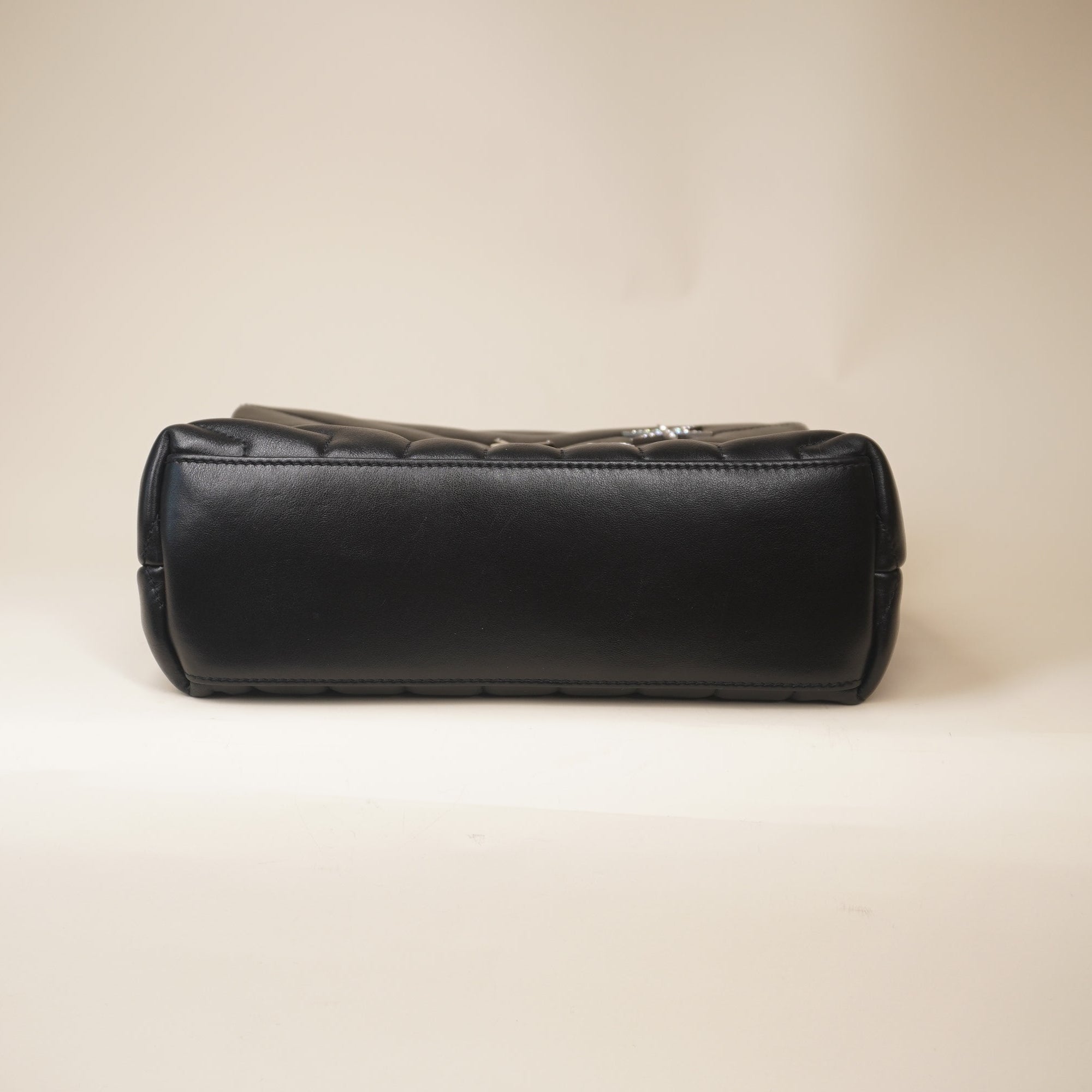 PRE-OWNED Calfskin Y Quilted Monogram Small Charm Loulou Chain Satchel Black