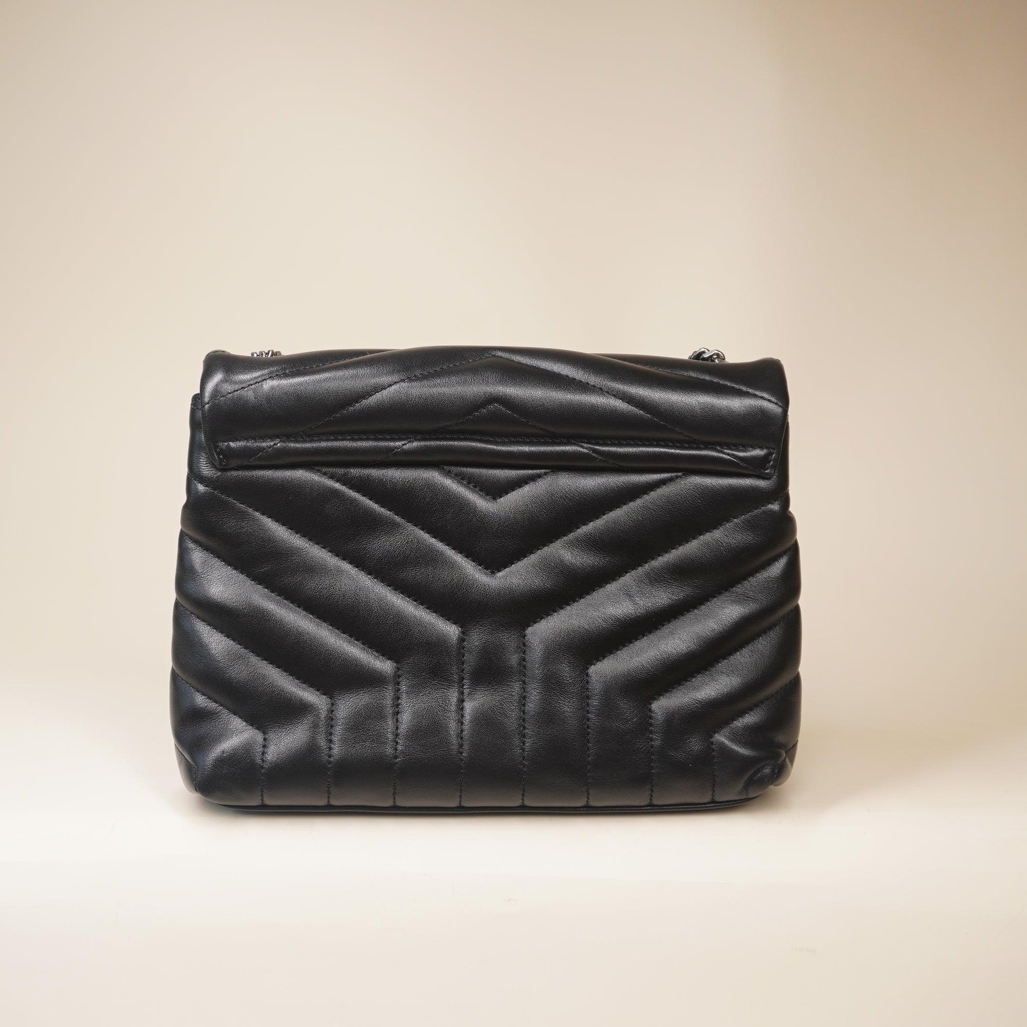 PRE-OWNED Calfskin Y Quilted Monogram Small Charm Loulou Chain Satchel Black