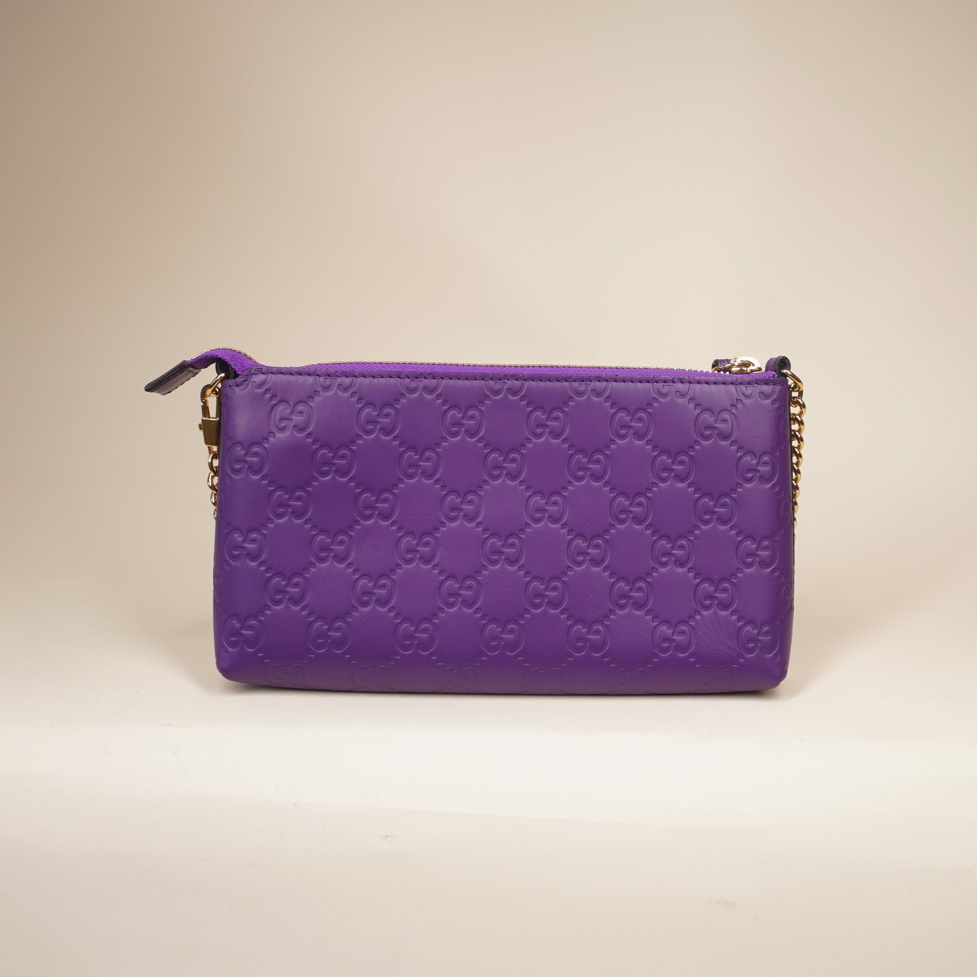 PRE-OWNED GG Purple Chain Wristlet Wallet Guccissima Leather