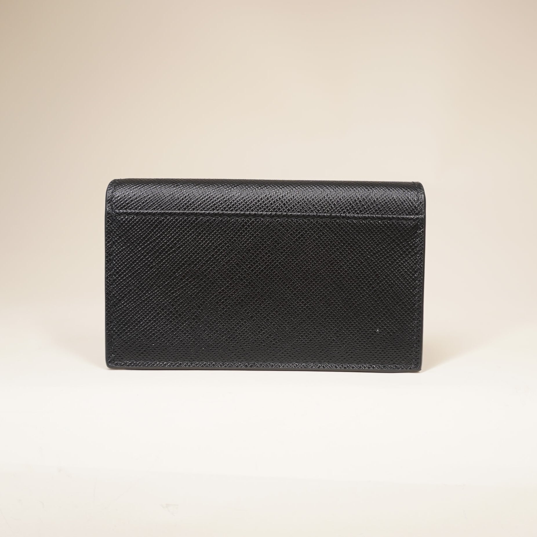 PRE-OWNED Black Saffiano Logo Plaque Cardholder