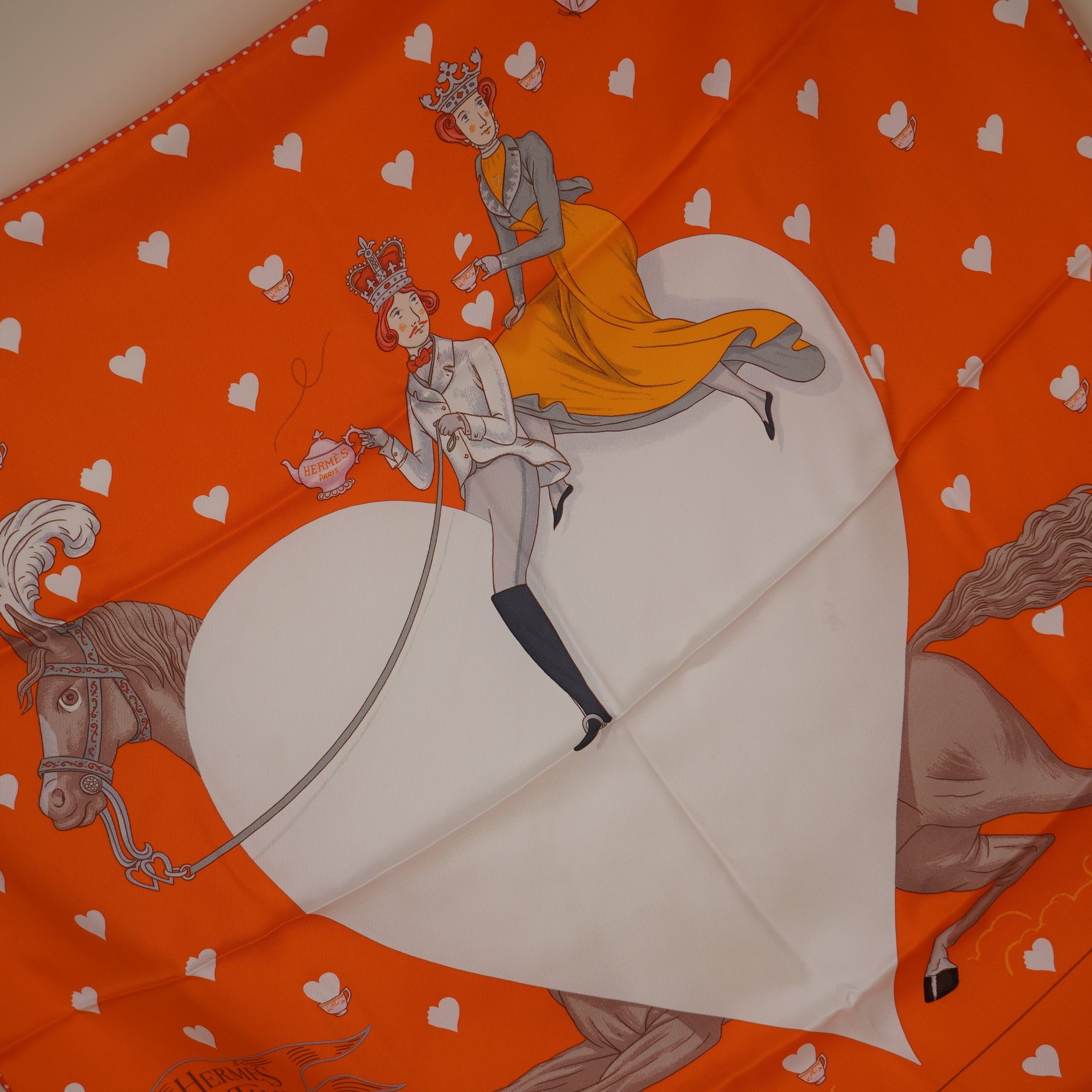 PRE-OWNED Silk Tea Time Scarf 70 Orange Gris White