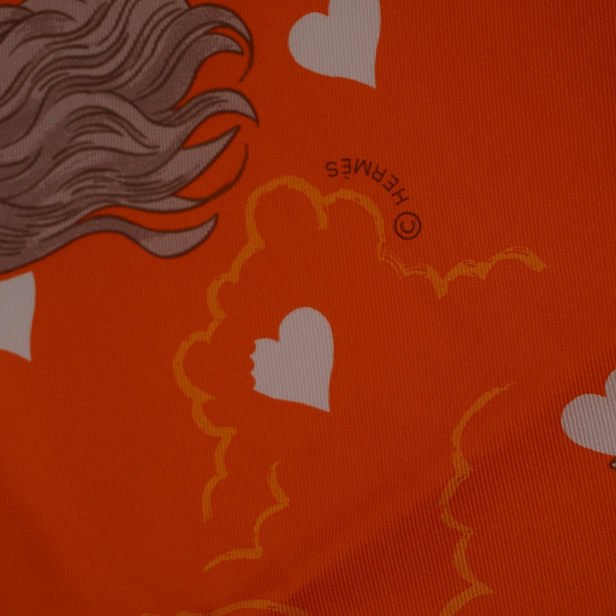 PRE-OWNED Silk Tea Time Scarf 70 Orange Gris White