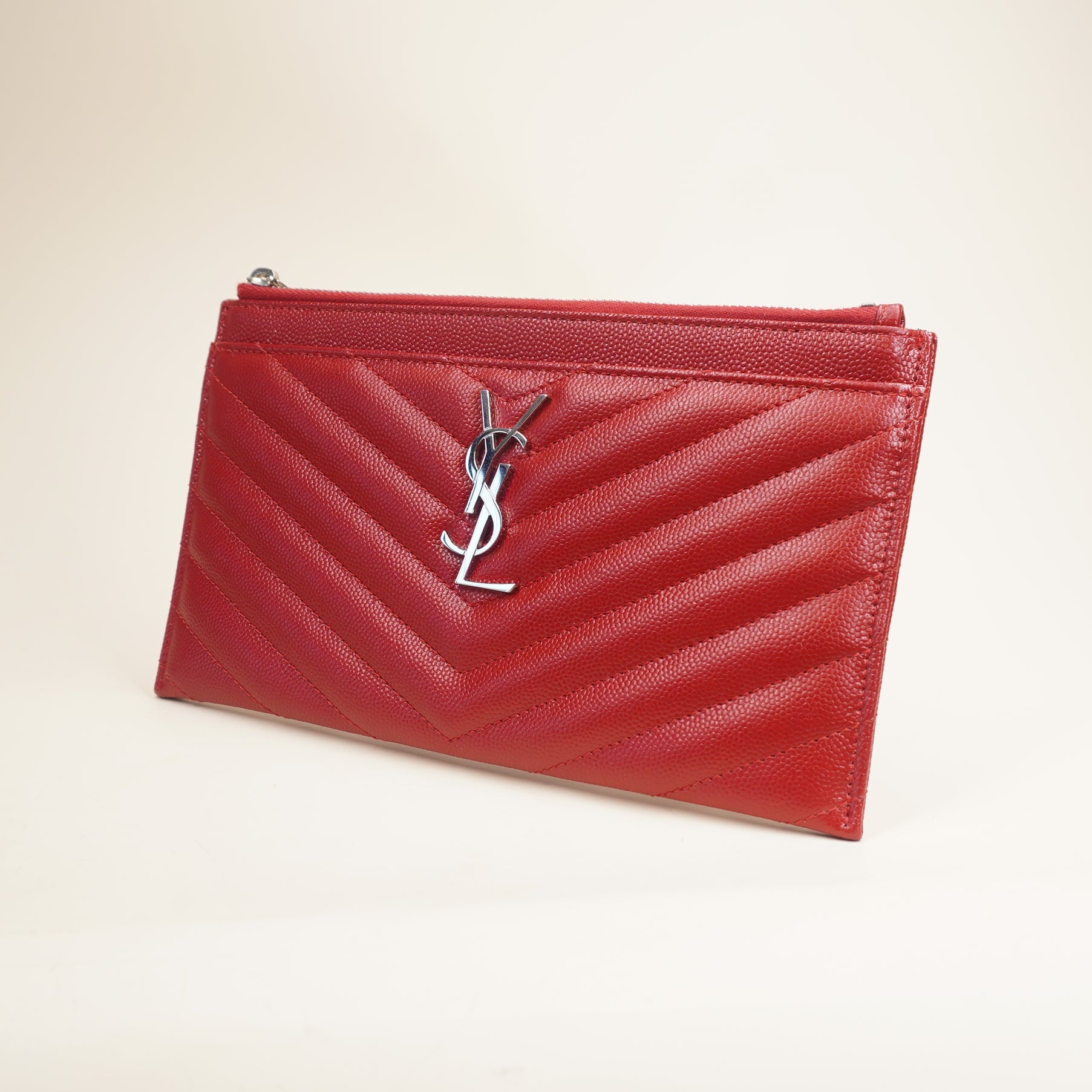 PRE-OWNED Grain De Poudre Chevron Monogram Bill Pouch Red