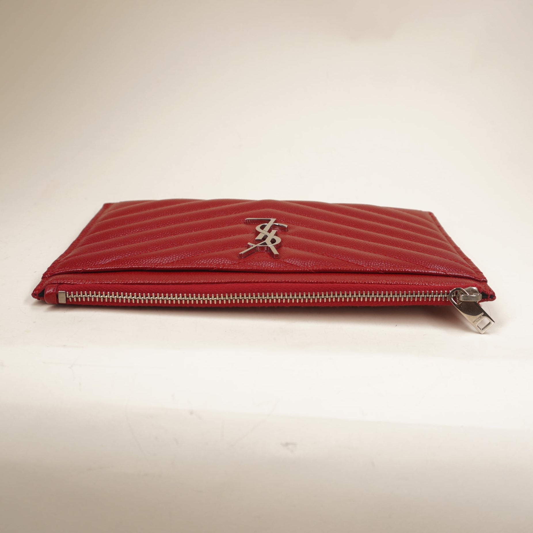 PRE-OWNED Grain De Poudre Chevron Monogram Bill Pouch Red
