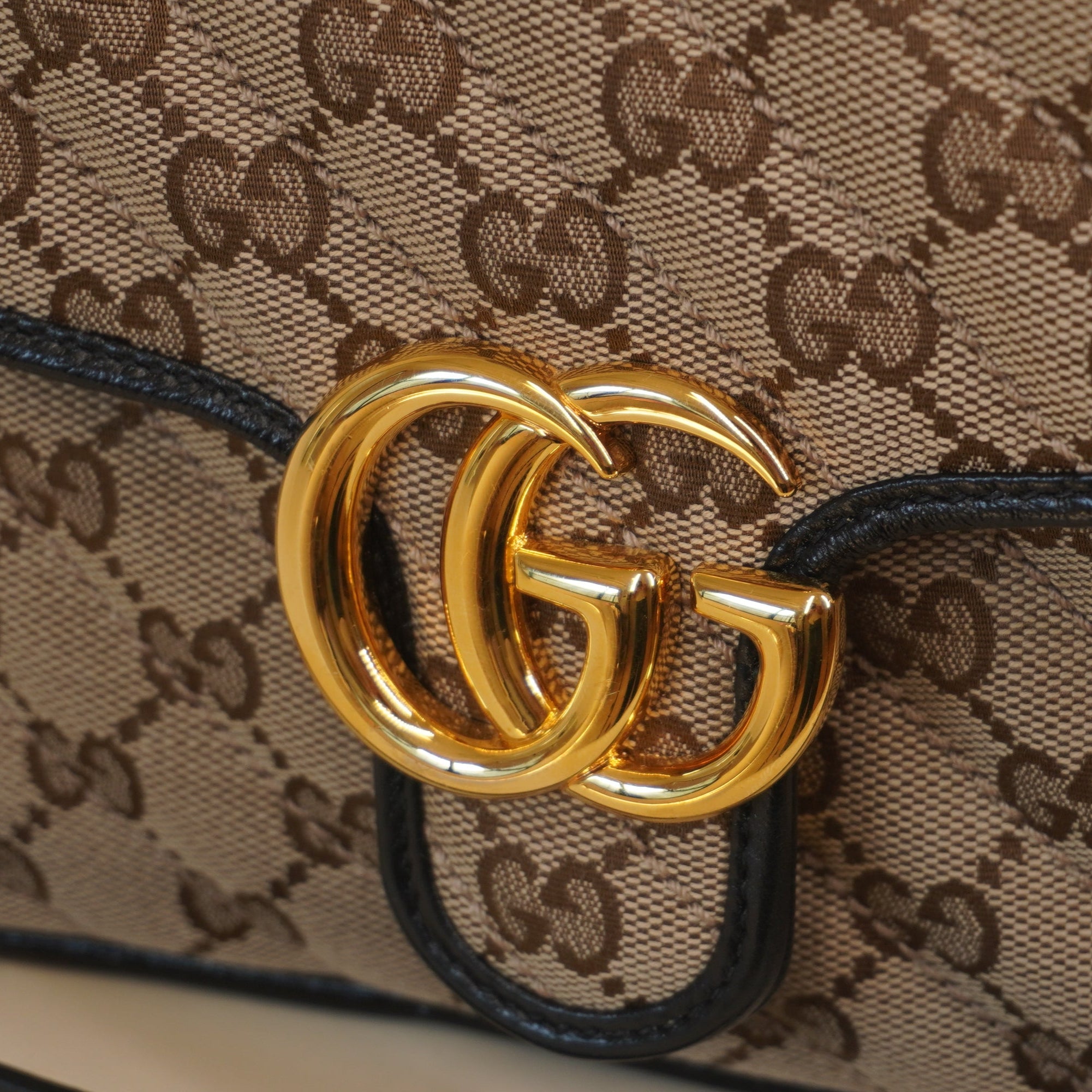 PRE-OWNED Monogram Azalea Calfskin Matelasse Diagonal Small GG Marmont Top Handle Shoulder Bag