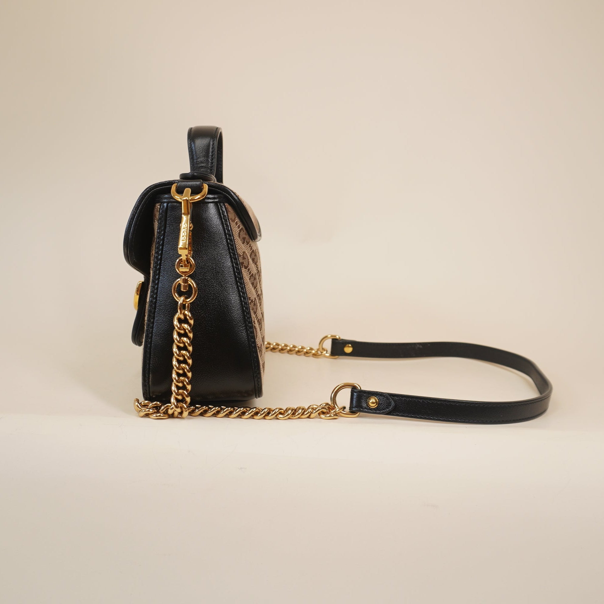 PRE-OWNED Monogram Azalea Calfskin Matelasse Diagonal Small GG Marmont Top Handle Shoulder Bag