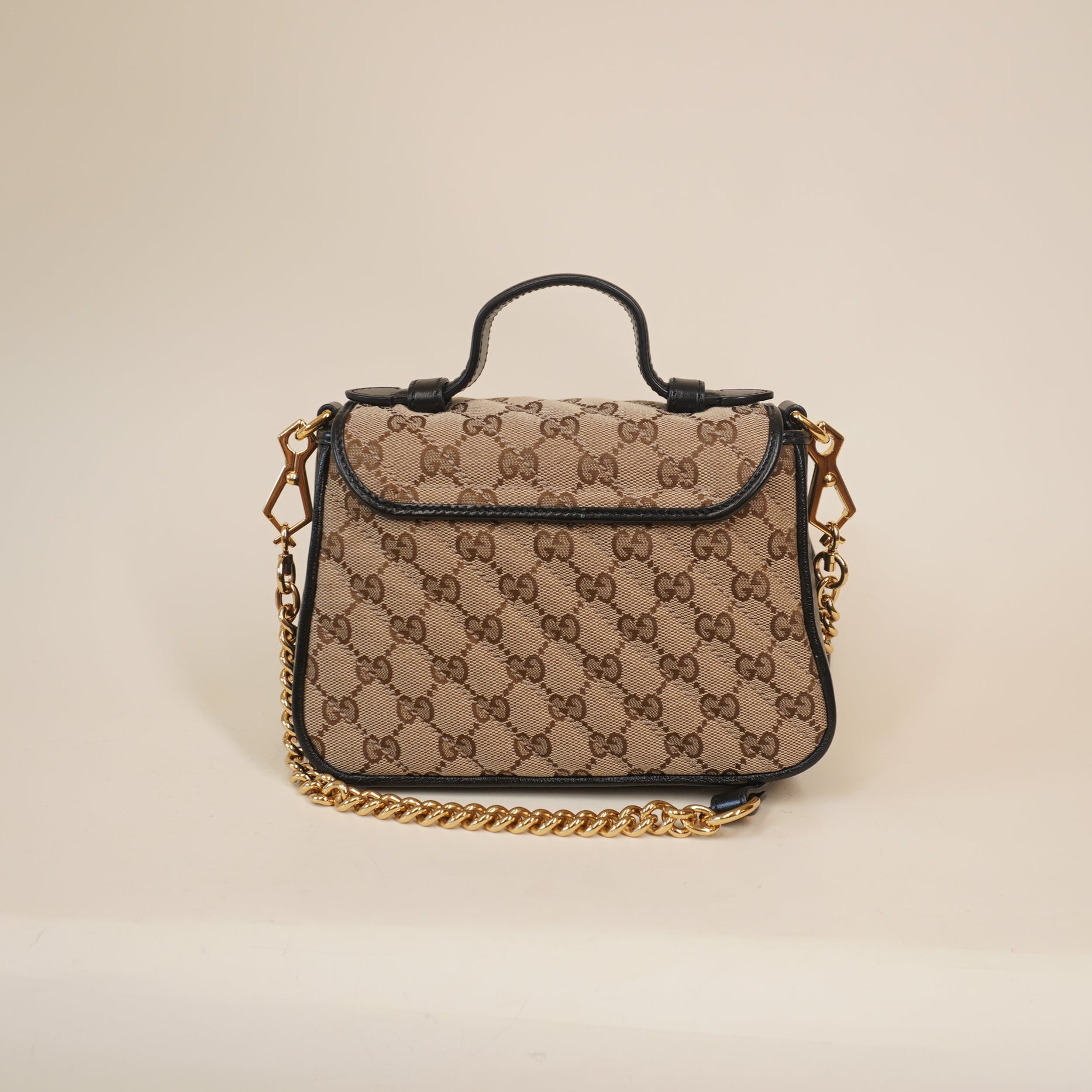 PRE-OWNED Monogram Azalea Calfskin Matelasse Diagonal Small GG Marmont Top Handle Shoulder Bag
