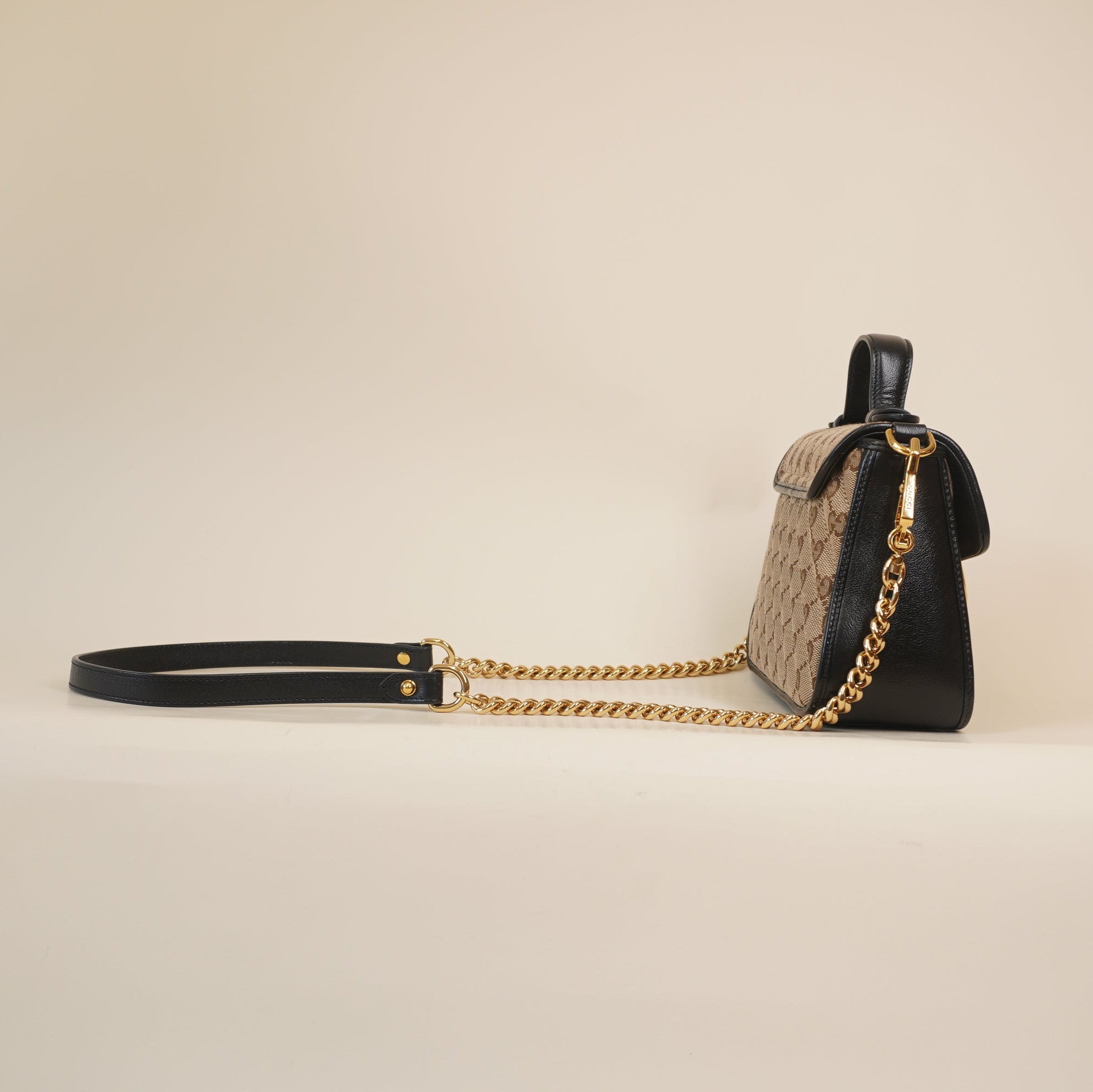 PRE-OWNED Monogram Azalea Calfskin Matelasse Diagonal Small GG Marmont Top Handle Shoulder Bag