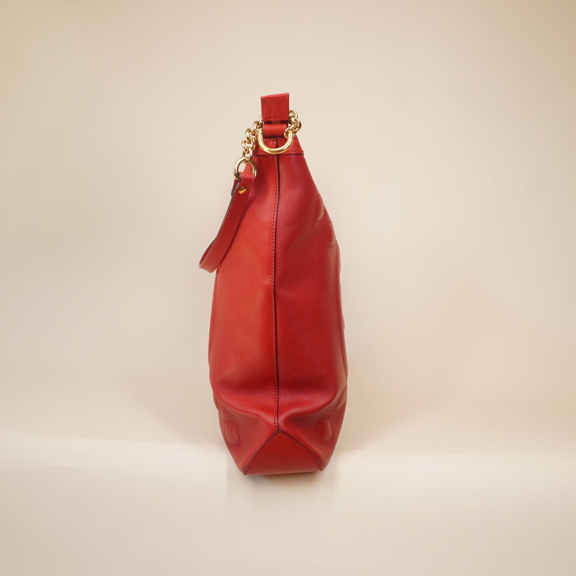 PRE-OWNED Apollo Calfskin GG Dadini Embroidered Chain Hobo Hibiscus Red