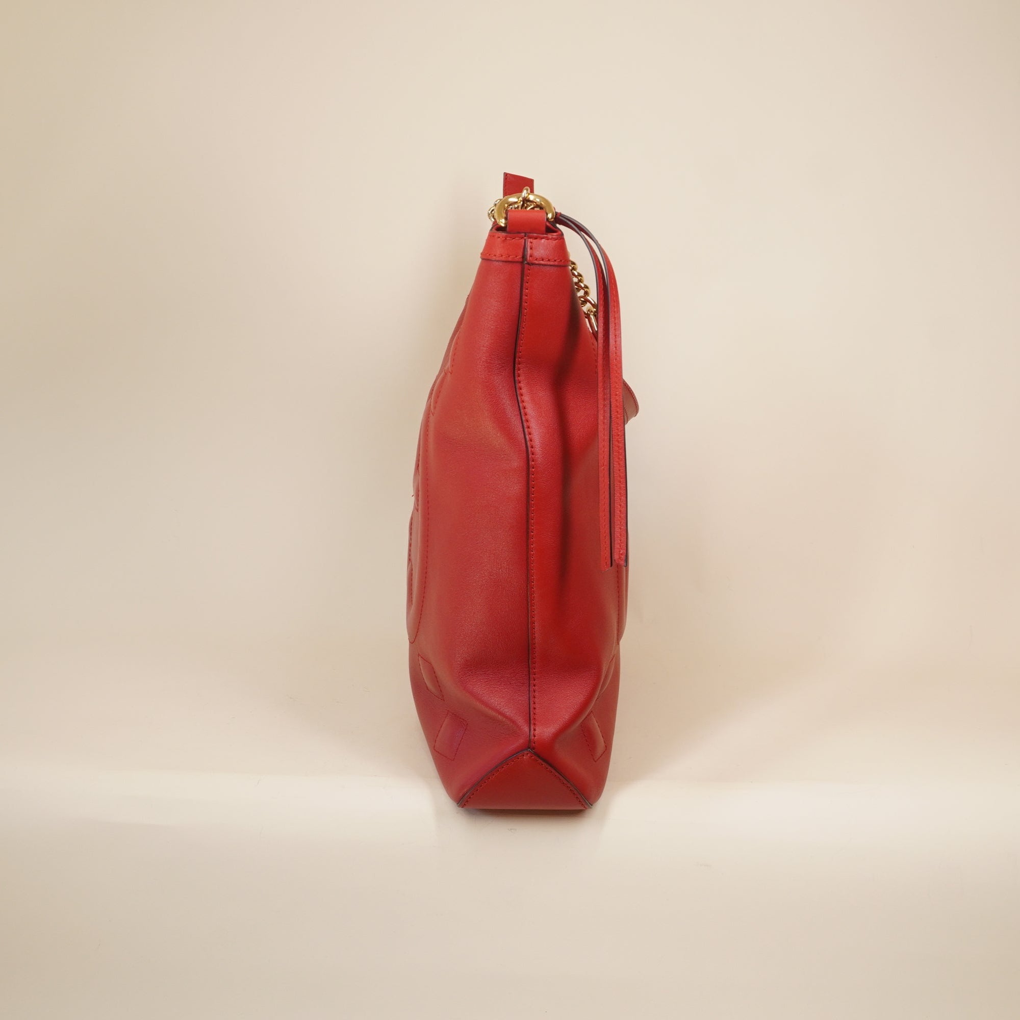 PRE-OWNED Apollo Calfskin GG Dadini Embroidered Chain Hobo Hibiscus Red