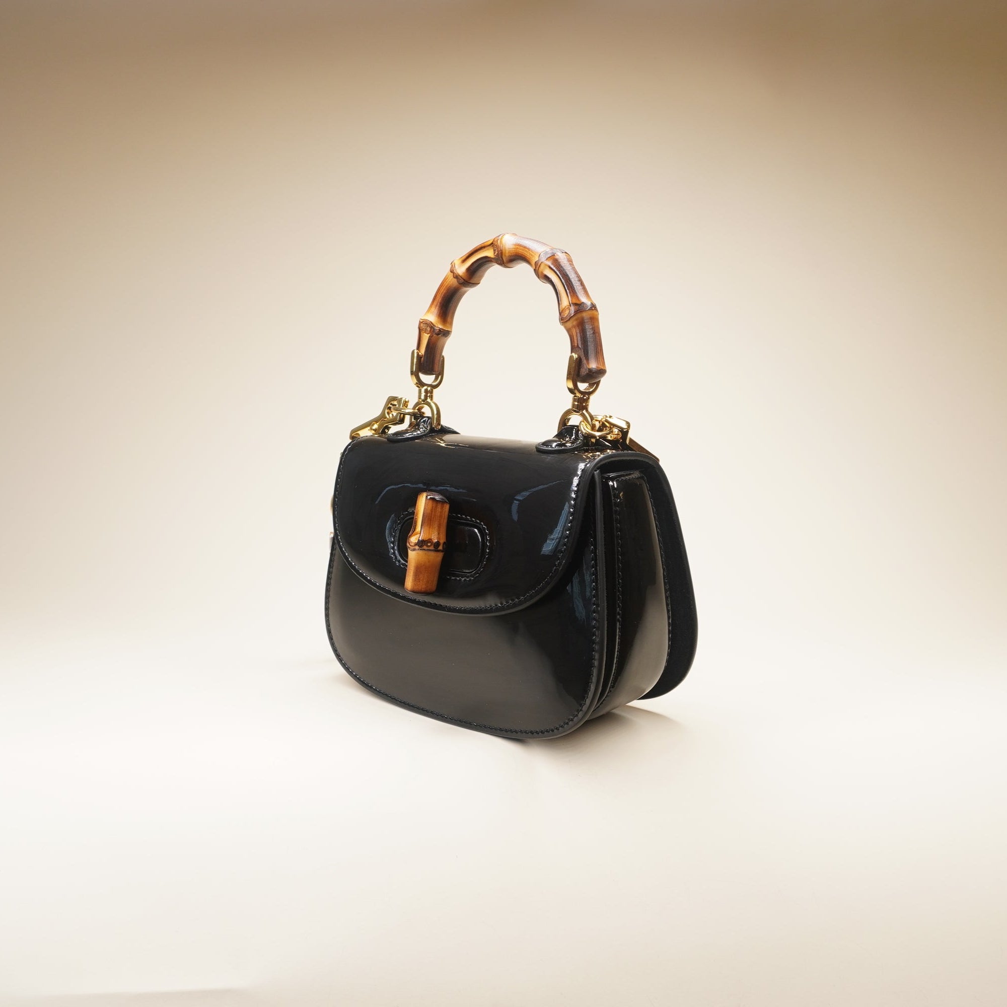 PRE-OWNED GG Bamboo 1947 Black Vernis Shoulder Bag