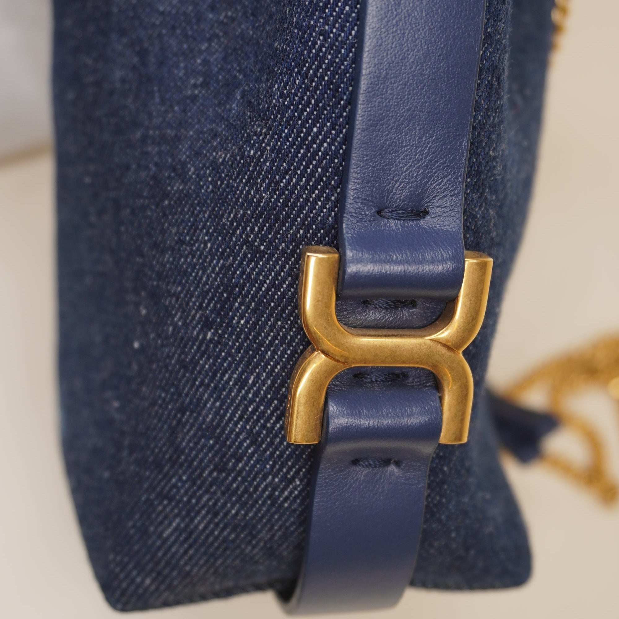 PRE-OWNED Denim Blue Marci Micro Bucket Crossbody Bag