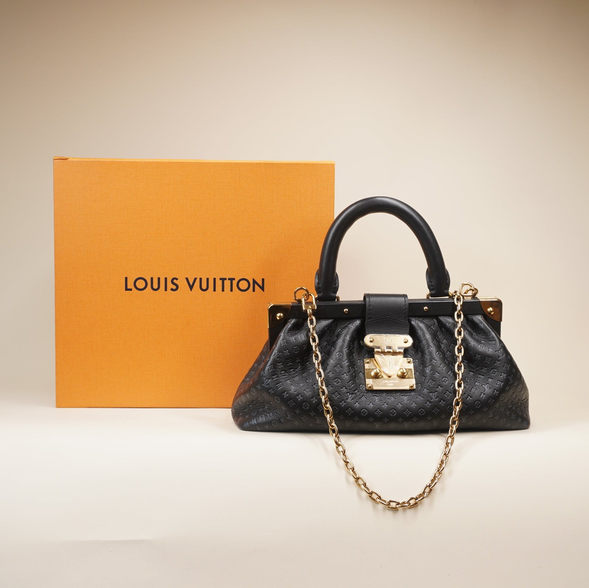 PRE-OWNED LV Black Nanogram Clutch Shoulder Bag