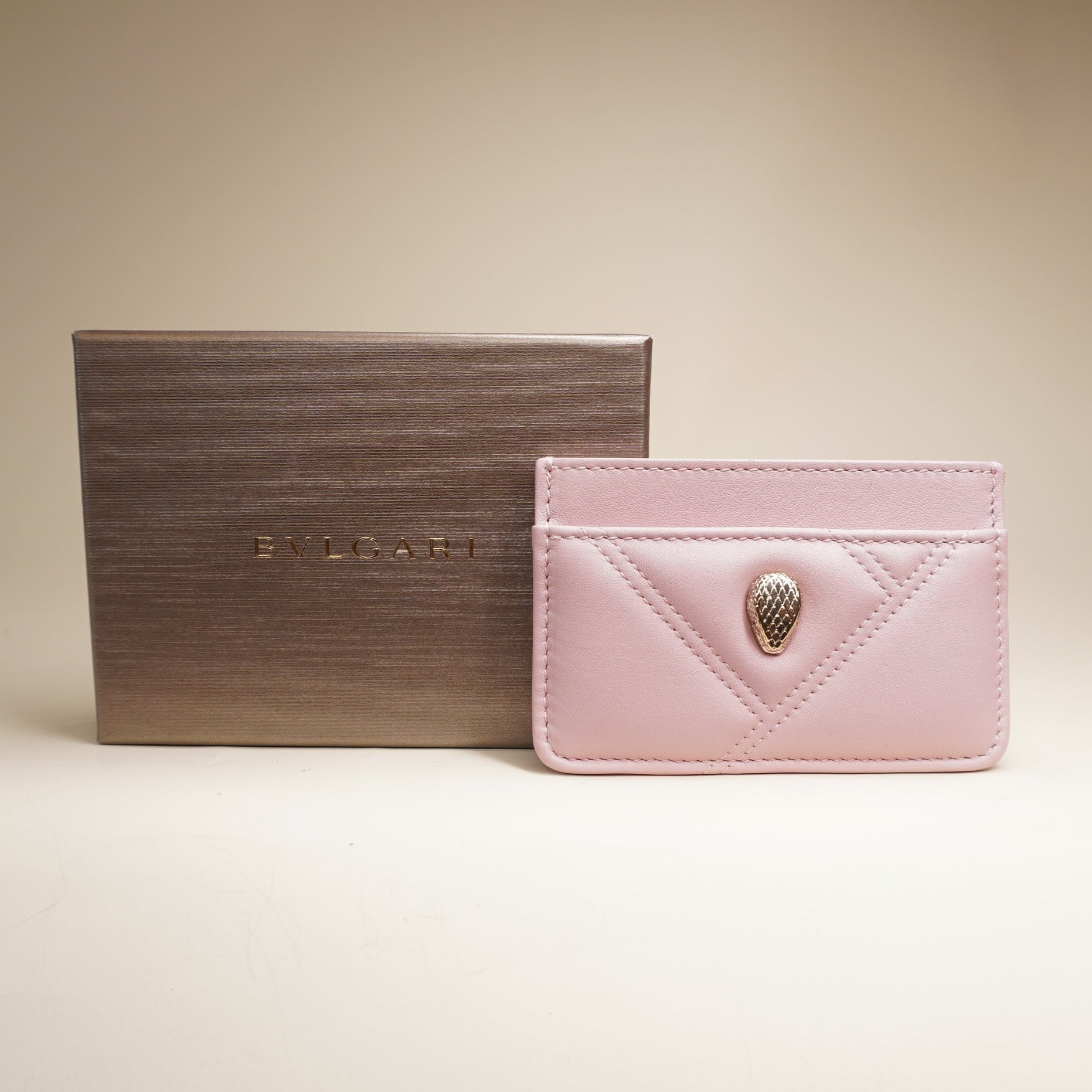 PRE-OWNED Pink Cabochon Leather Card Case