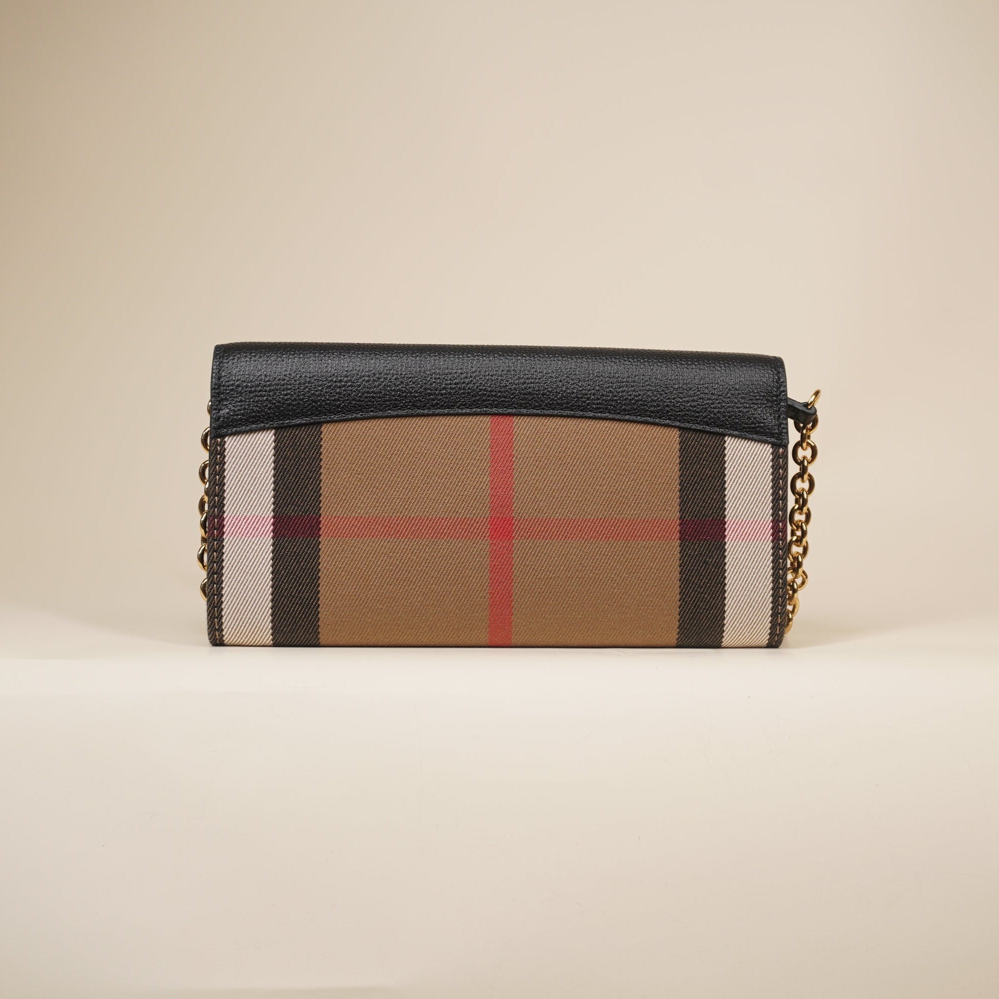 PRE-OWNED Calfskin House Check Henley Wallet On Chain Black