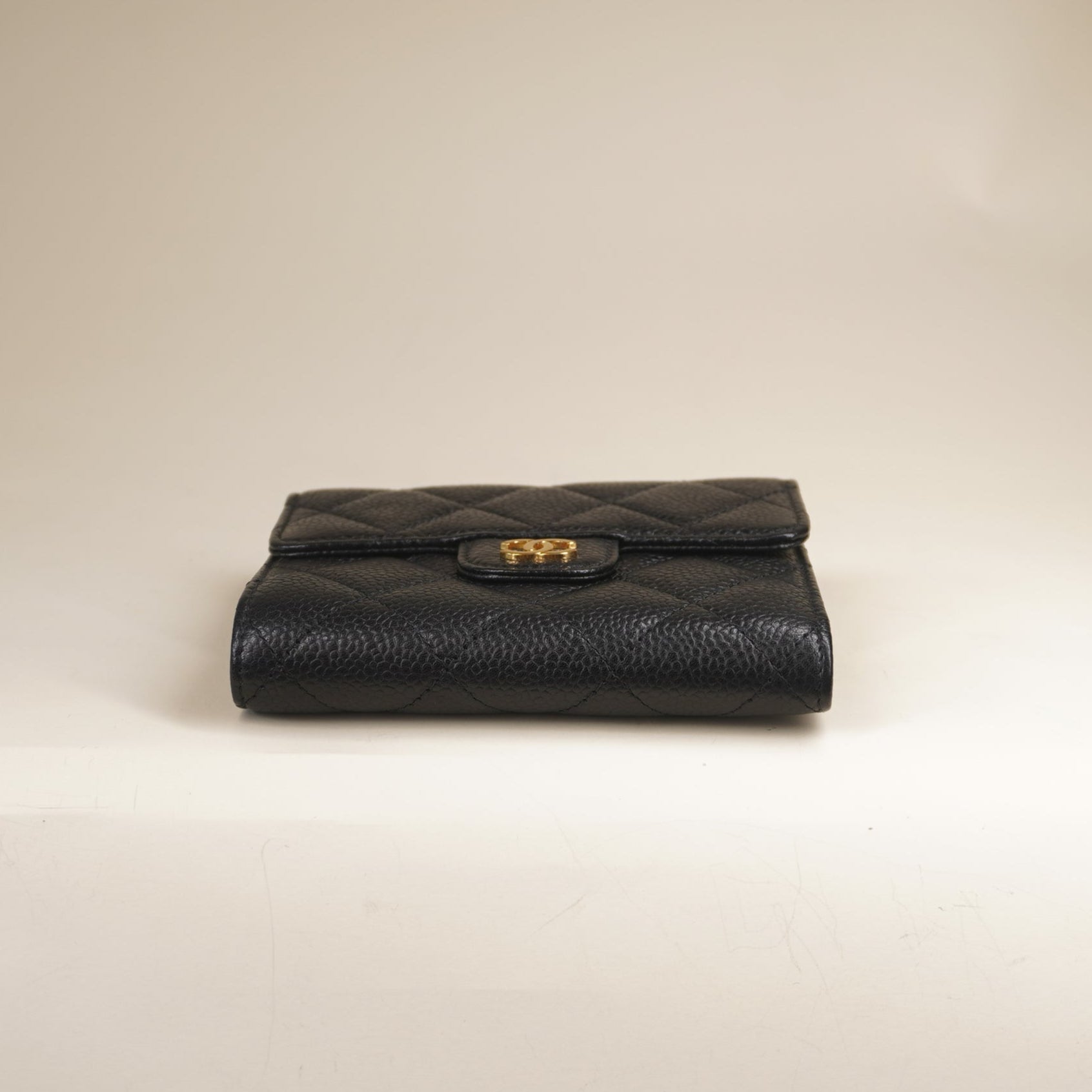 PRE-OWNED CC Black Caviar Quilted Compact Flap Wallet