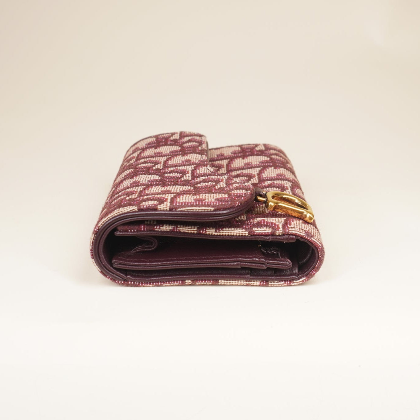 PRE-OWNED Oblique Saddle Card Holder Bordeaux