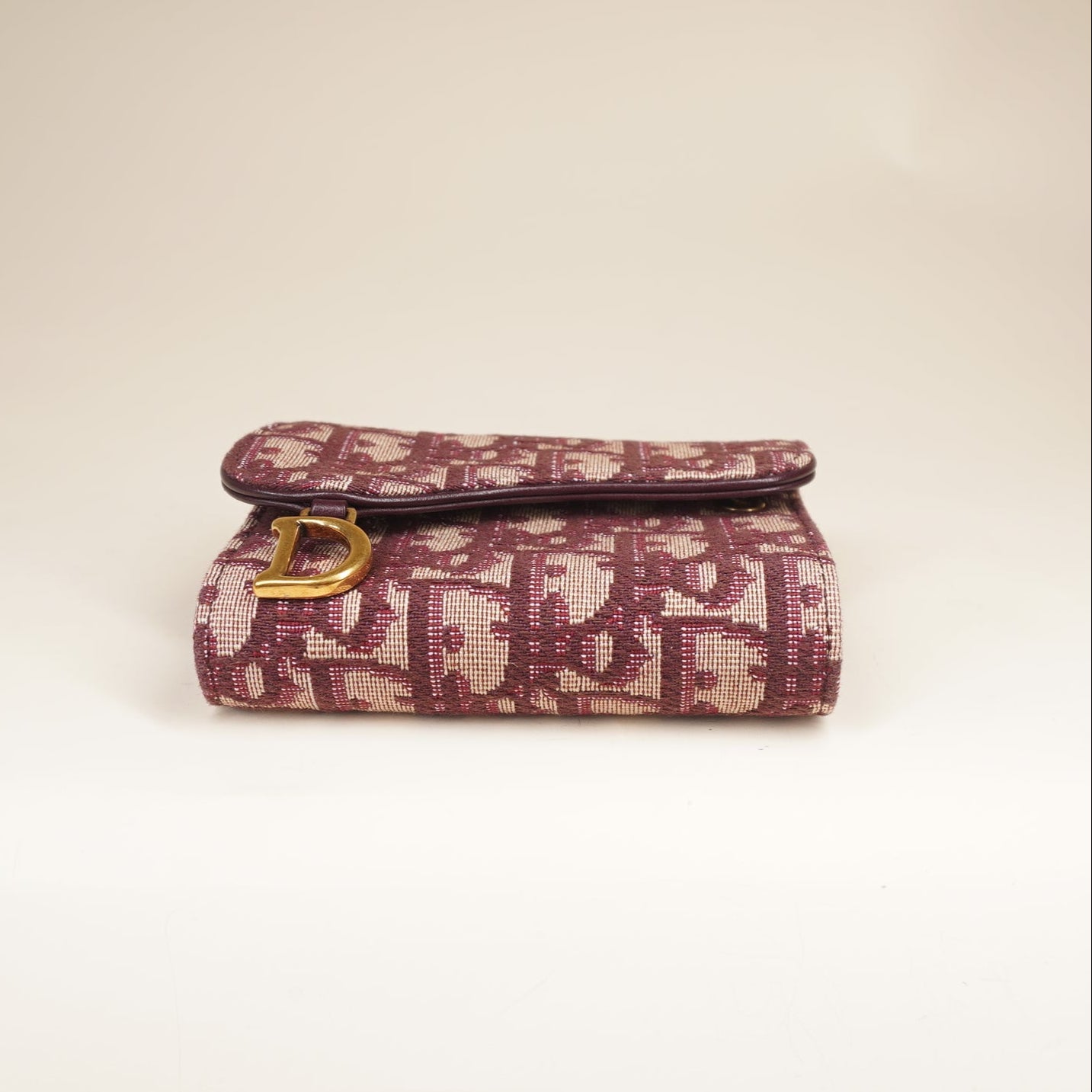 PRE-OWNED Oblique Saddle Card Holder Bordeaux