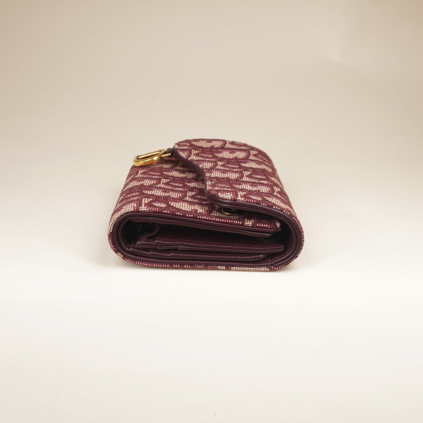 PRE-OWNED Oblique Saddle Card Holder Bordeaux