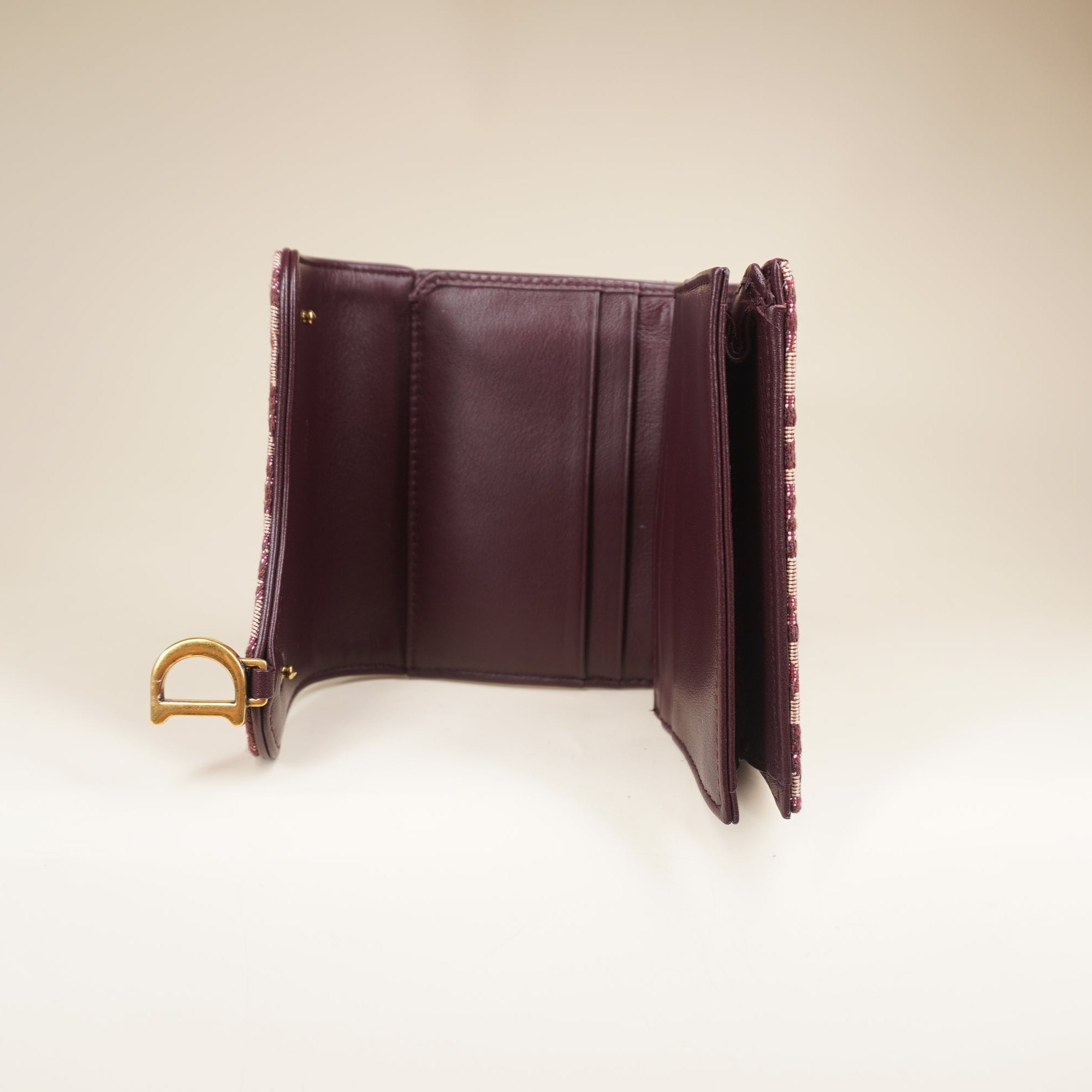 PRE-OWNED Oblique Saddle Card Holder Bordeaux