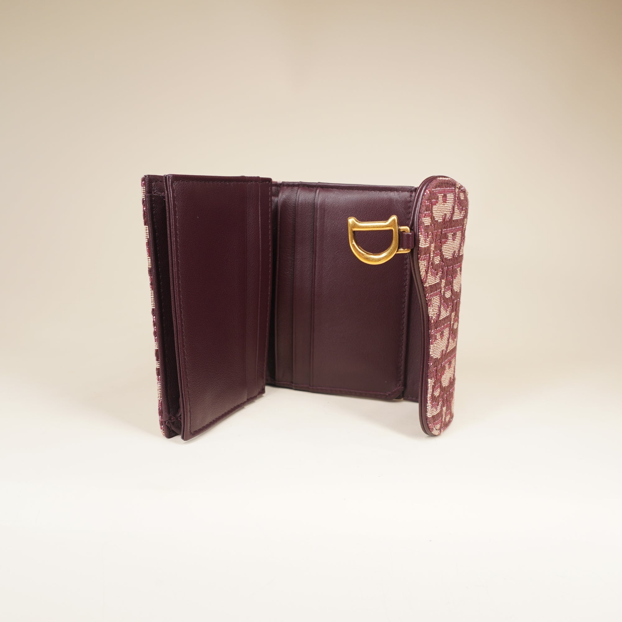 PRE-OWNED Oblique Saddle Card Holder Bordeaux