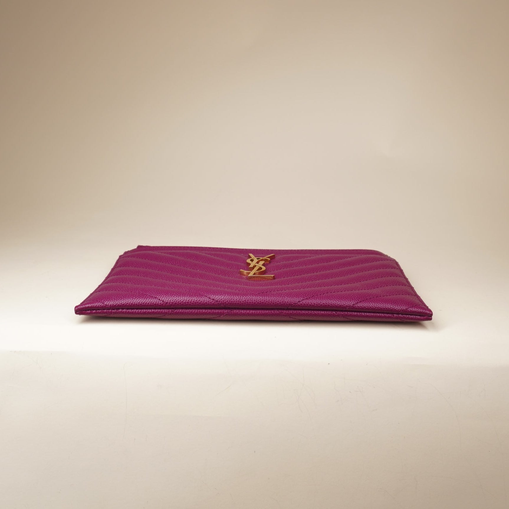 PRE-OWNED Grape Grain De Poudre Chevron Monogram Bill Pouch