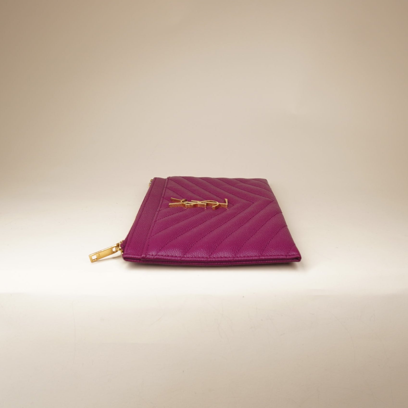 PRE-OWNED Grape Grain De Poudre Chevron Monogram Bill Pouch