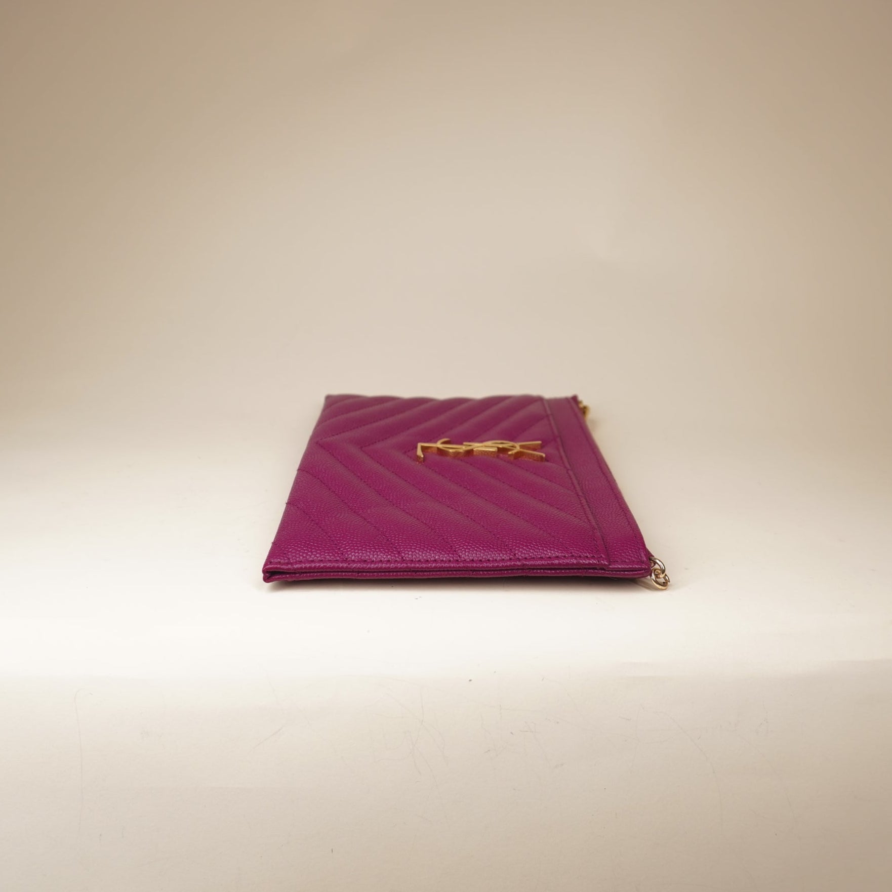 PRE-OWNED Grape Grain De Poudre Chevron Monogram Bill Pouch
