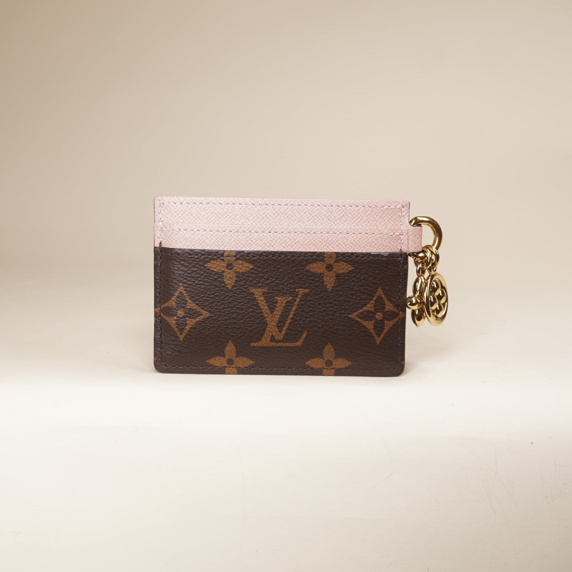 PRE-OWNED Monogram LV Charms Card Holder Rose Ballerine