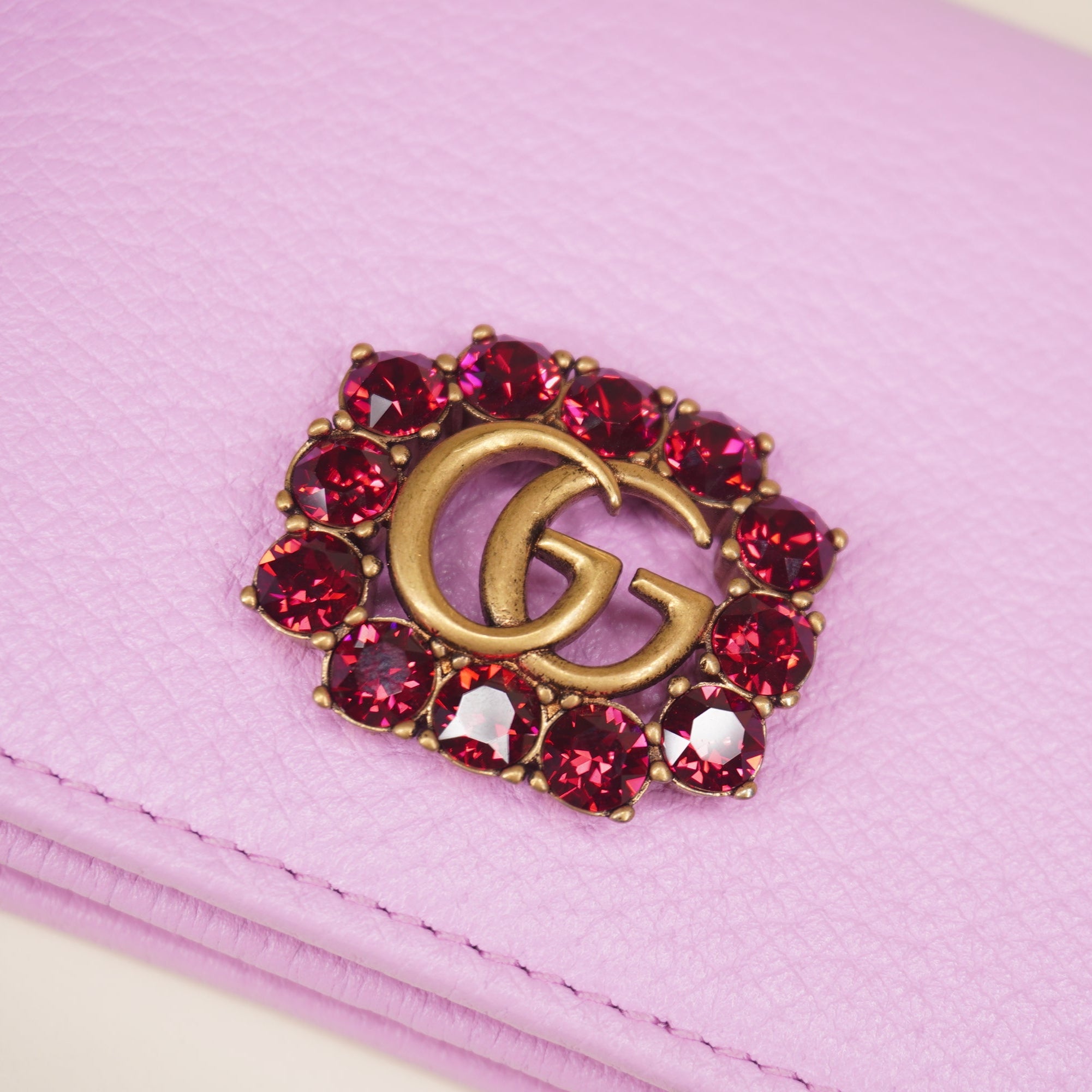 PRE-OWNED GG Pink Crystals Marmont Bifold Card Holder