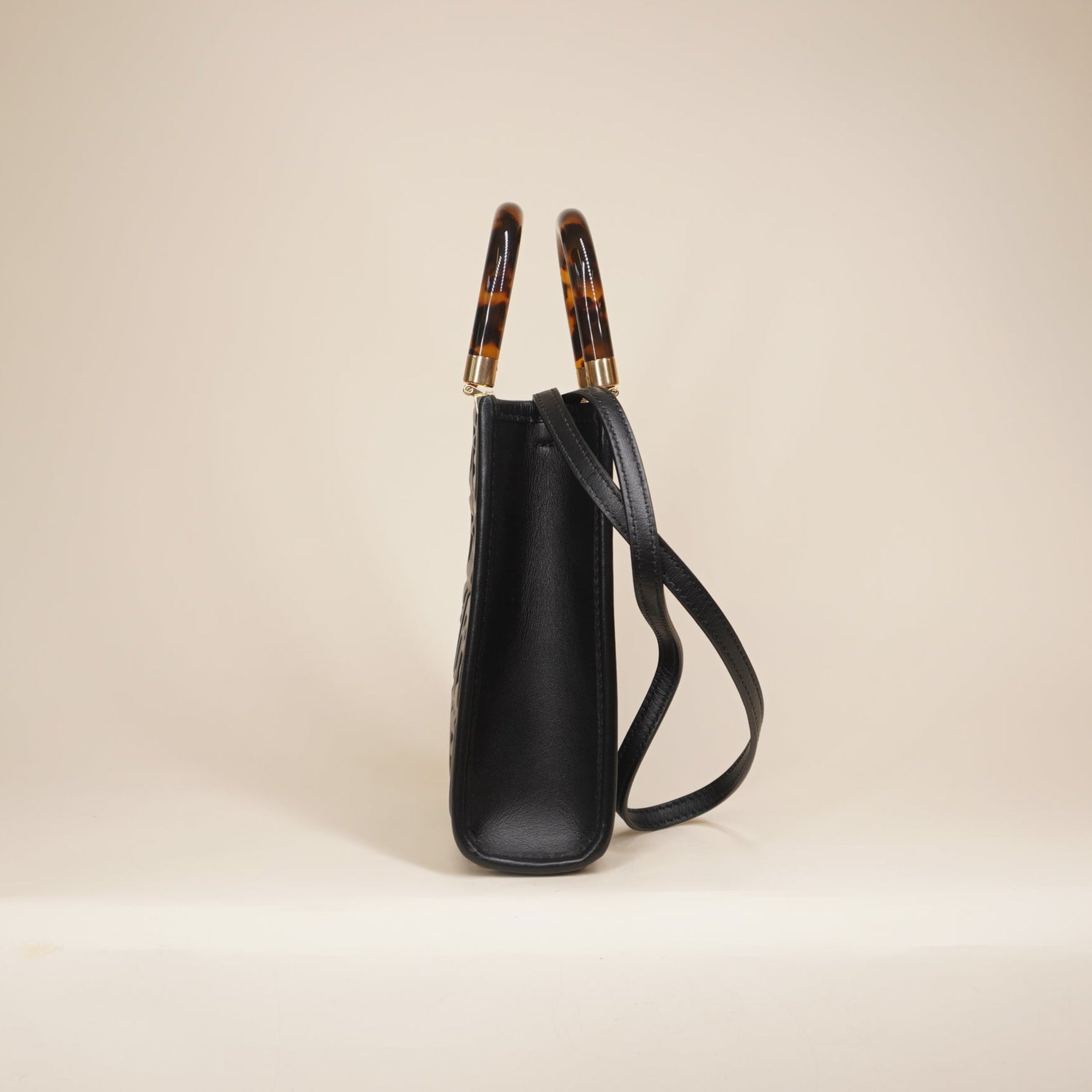 PRE-OWNED Sunshine Mini Black Lambskin Leather Shoulder Bag