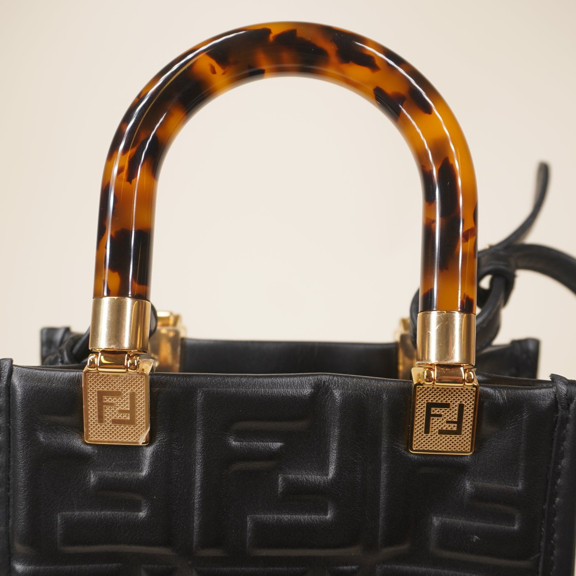 PRE-OWNED Sunshine Mini Black Lambskin Leather Shoulder Bag