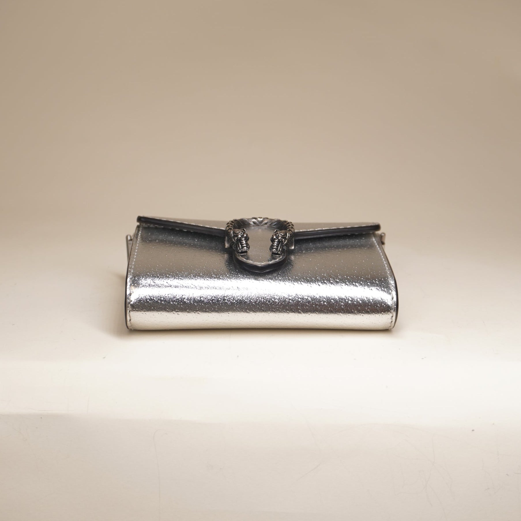 PRE-OWNED GG Silver Metallic Calfskin Super Mini Dionysus Shoulder Bag