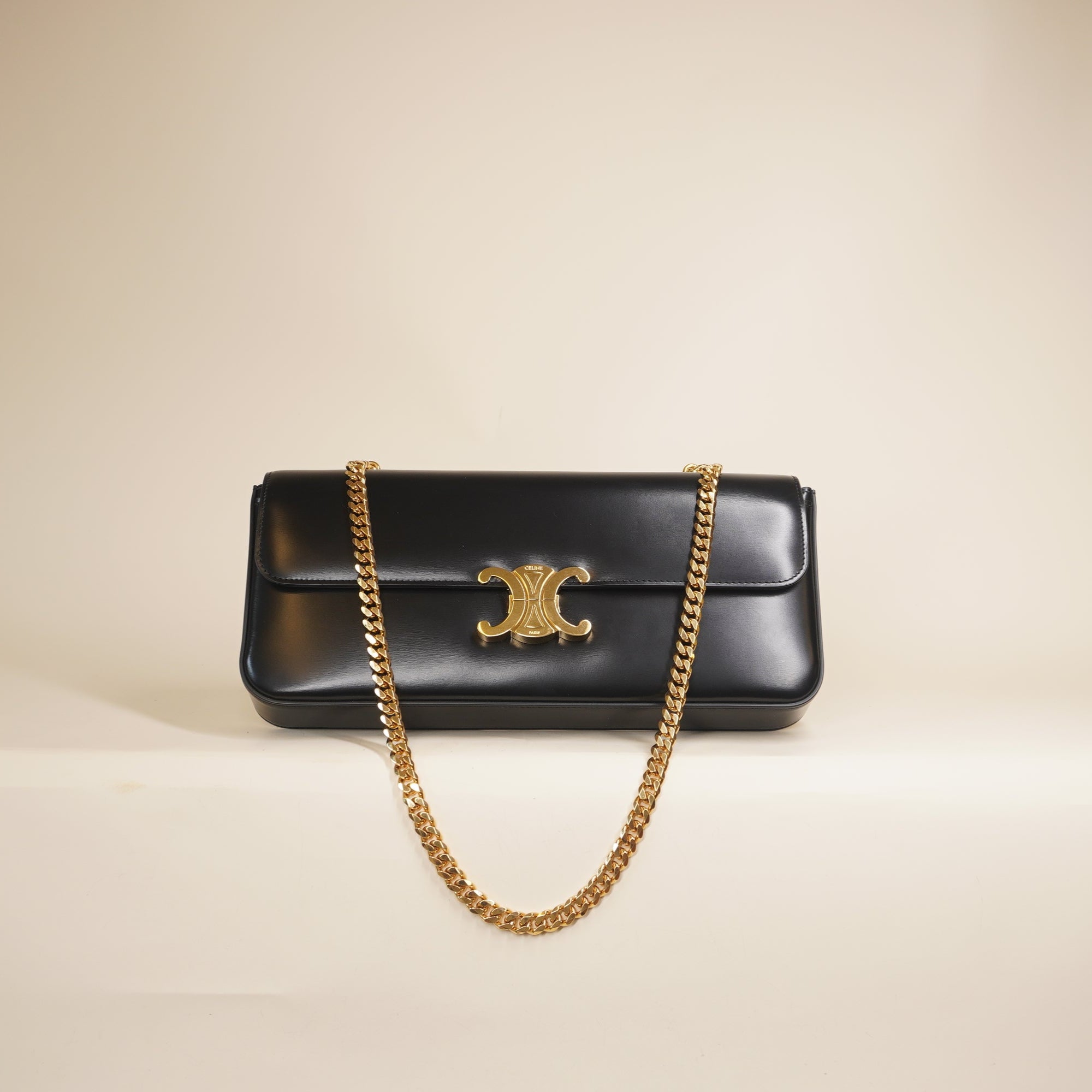 PRE-OWNED Triophe Black Calfskin Leather Shoulder Bag