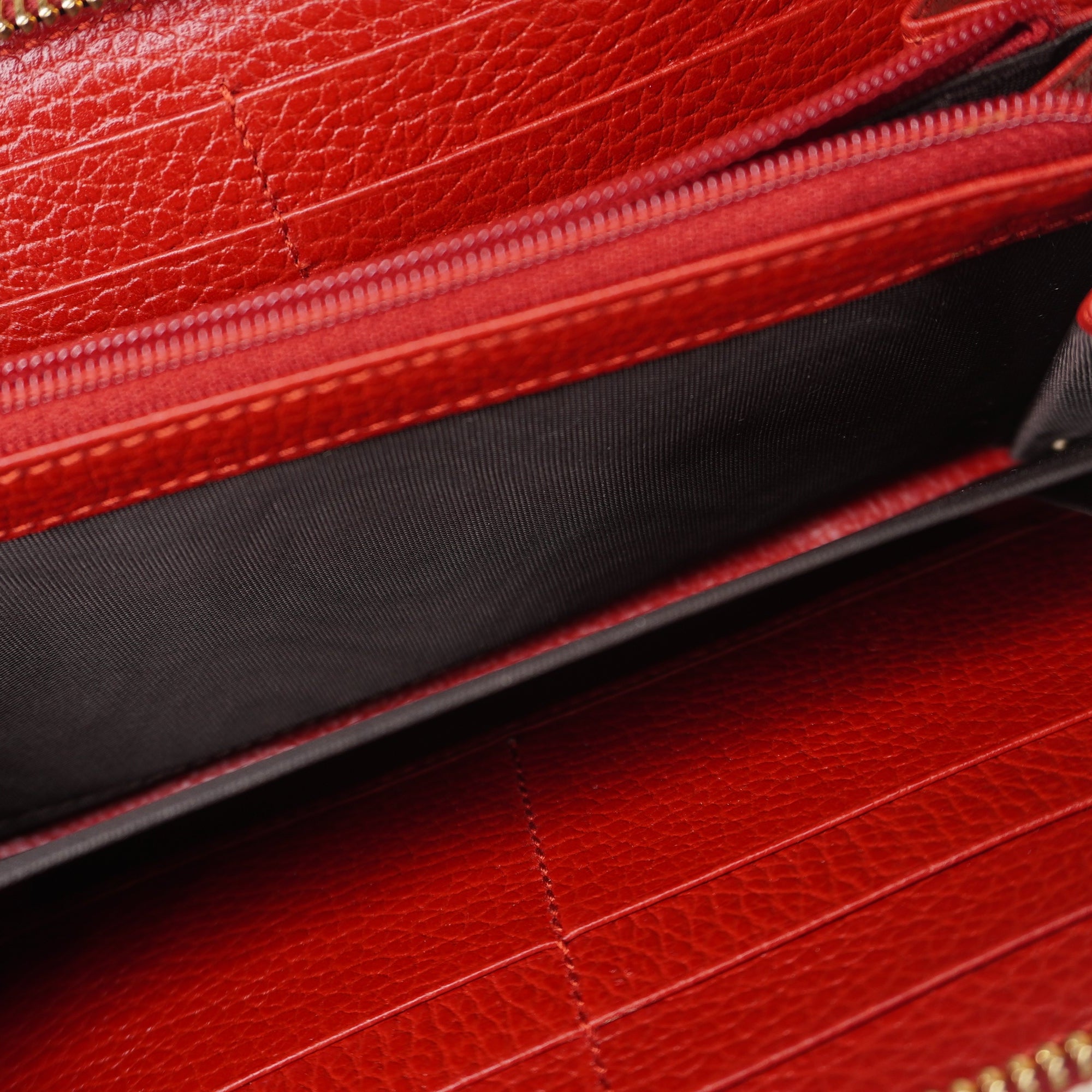 PRE-OWNED Calfskin GG Marmont Continental Zip Wallet Hibiscus Red