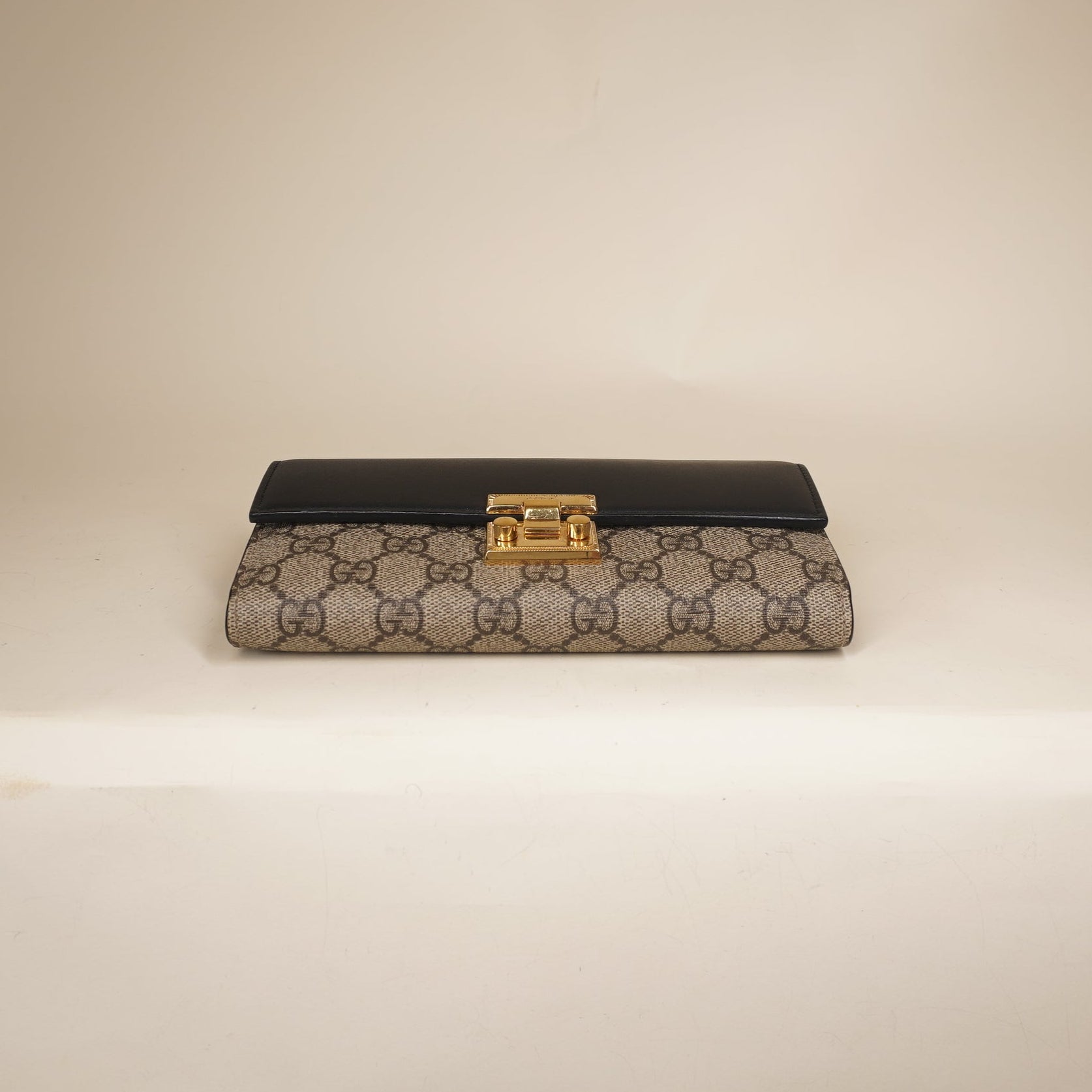 PRE-OWNED GG Supreme Monogram Moon Calfskin Padlock Continental Chain Wallet