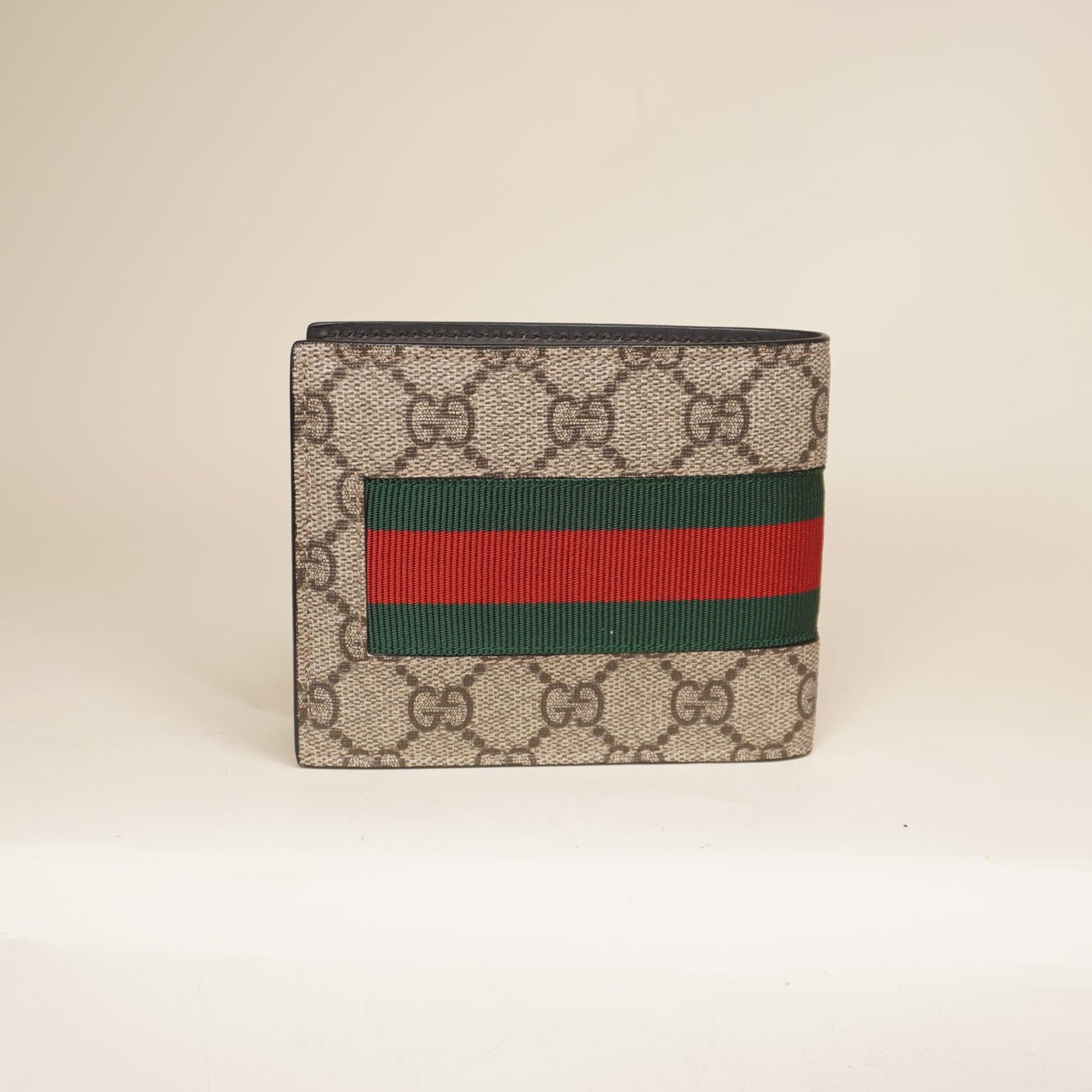 PRE-OWNED GG Supreme Monogram Selleria Calfskin Web Bee Embroidered New Web Bi-Fold Wallet