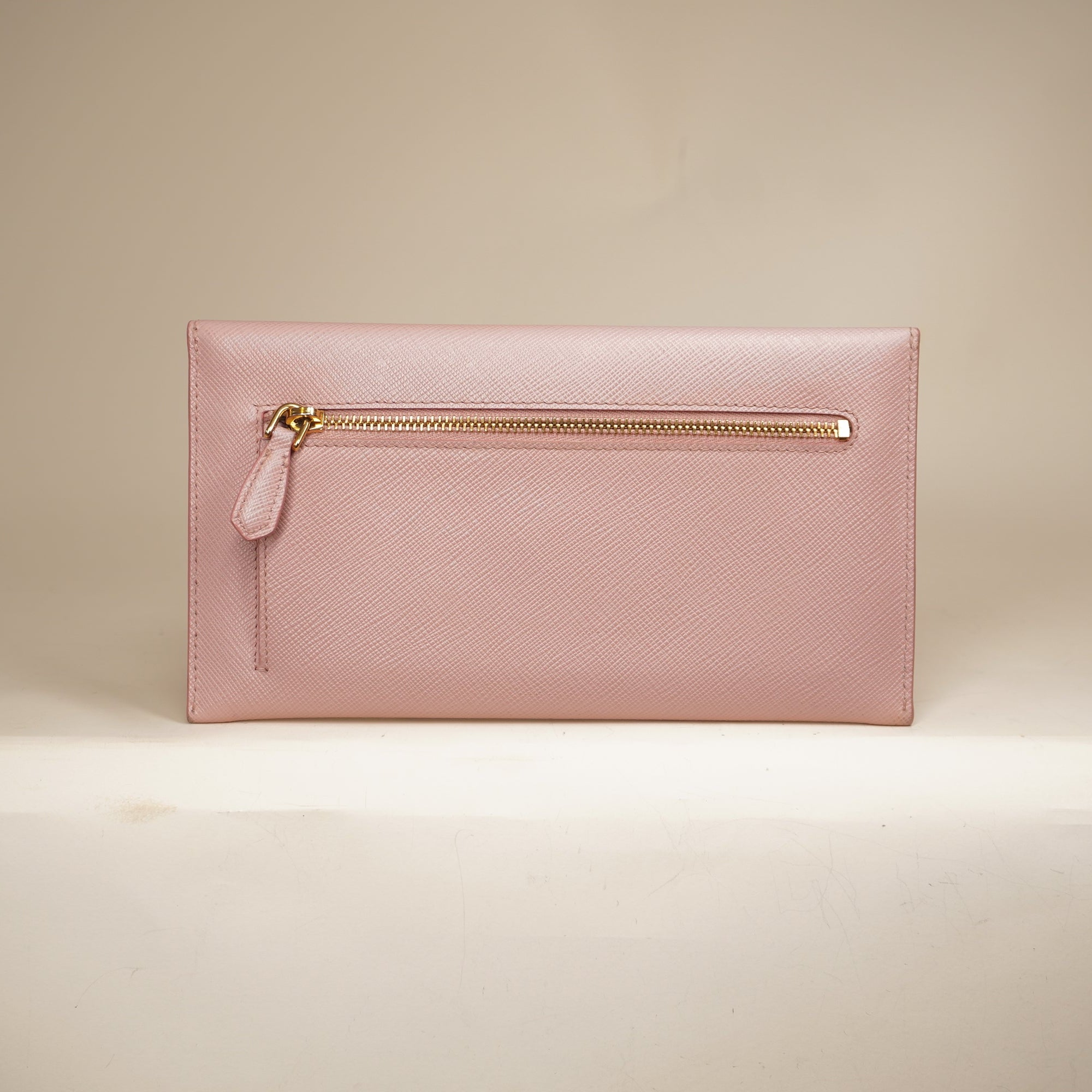 PRE-OWNED Saffiano Metal Envelope Wallet Pink